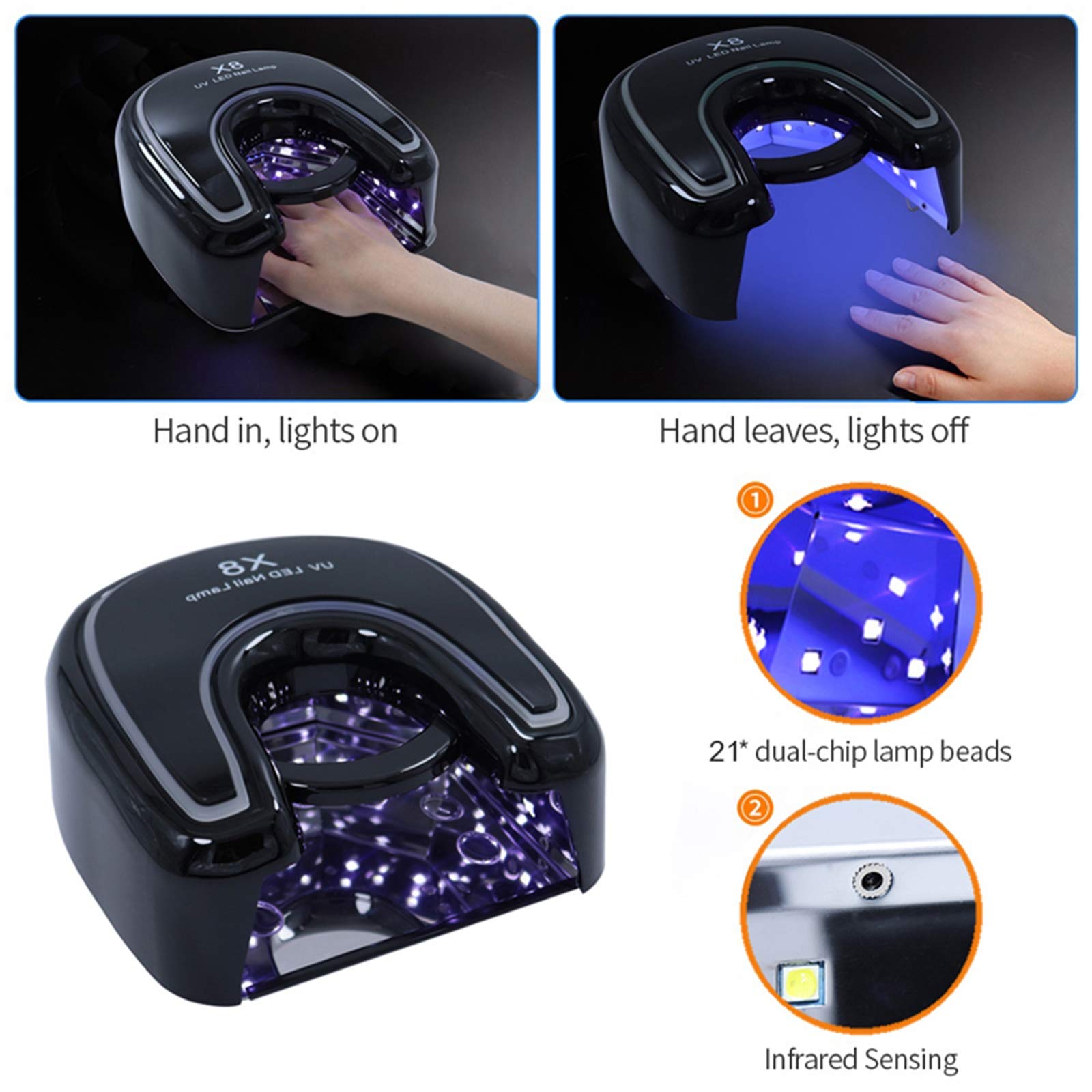 ZYC 48W Rechargeable LED Nail Lamp for Gel Polish Curing - Cordless UV Nail Dryer with USB Charging Port, White Light Professional Manicure & Pedicure Tool (Black) - Perfect for Home Nail Salons, DIY Gel Nail Art, and Mobile Nail Technicians