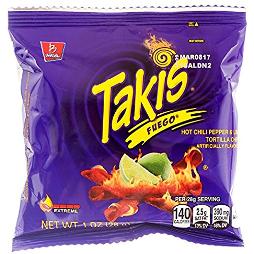 Takis Fuego Hot Chili Pepper & Lime Flavored Corn Snacks - 16 Pack (1 oz Each) | Spicy Mexican Style Chips for Parties, Movie Nights & Snacking
