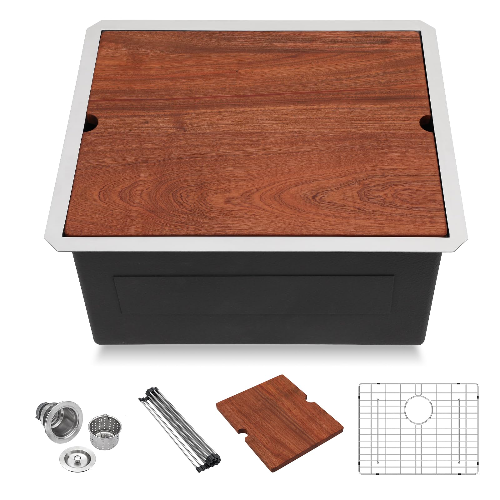 21x19 Inch Undermount Kitchen Sink - LORDEAR 16 Gauge Stainless Steel Bar Sink with Cutting Board Cover | RV, Camper, Mobile Home Workstation Sink | Perfect for Small Kitchens, Outdoor Cooking & Compact Living Spaces