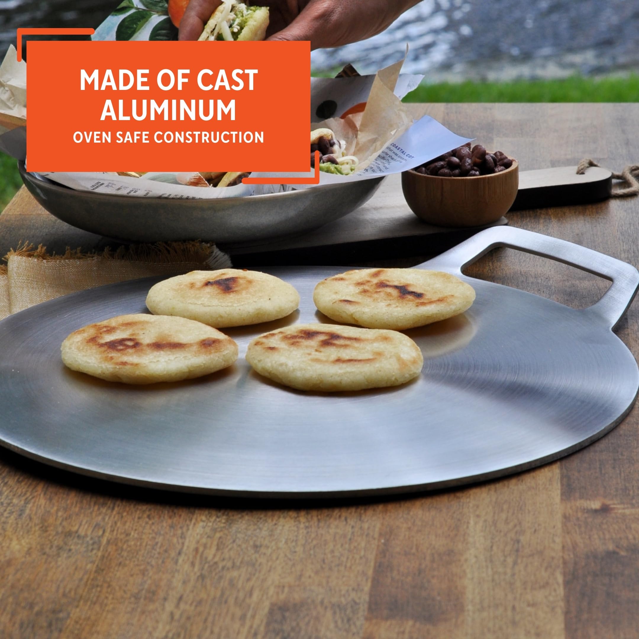 IMUSA 14-Inch Aluminum Budare Griddle - Authentic Latin American Flatbread & Arepa Maker - Perfect for Home Cooking, Camping & Outdoor BBQs