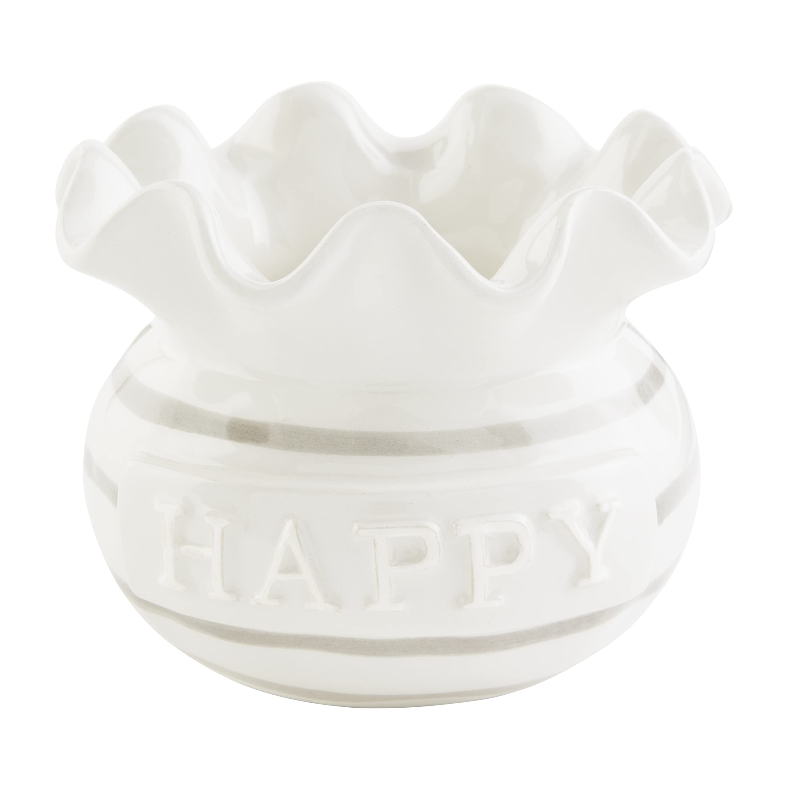 Happy Ruffle Vase by Mud Pie - Small Ceramic Decorative Vase for Home, Office, Wedding & Gift Giving