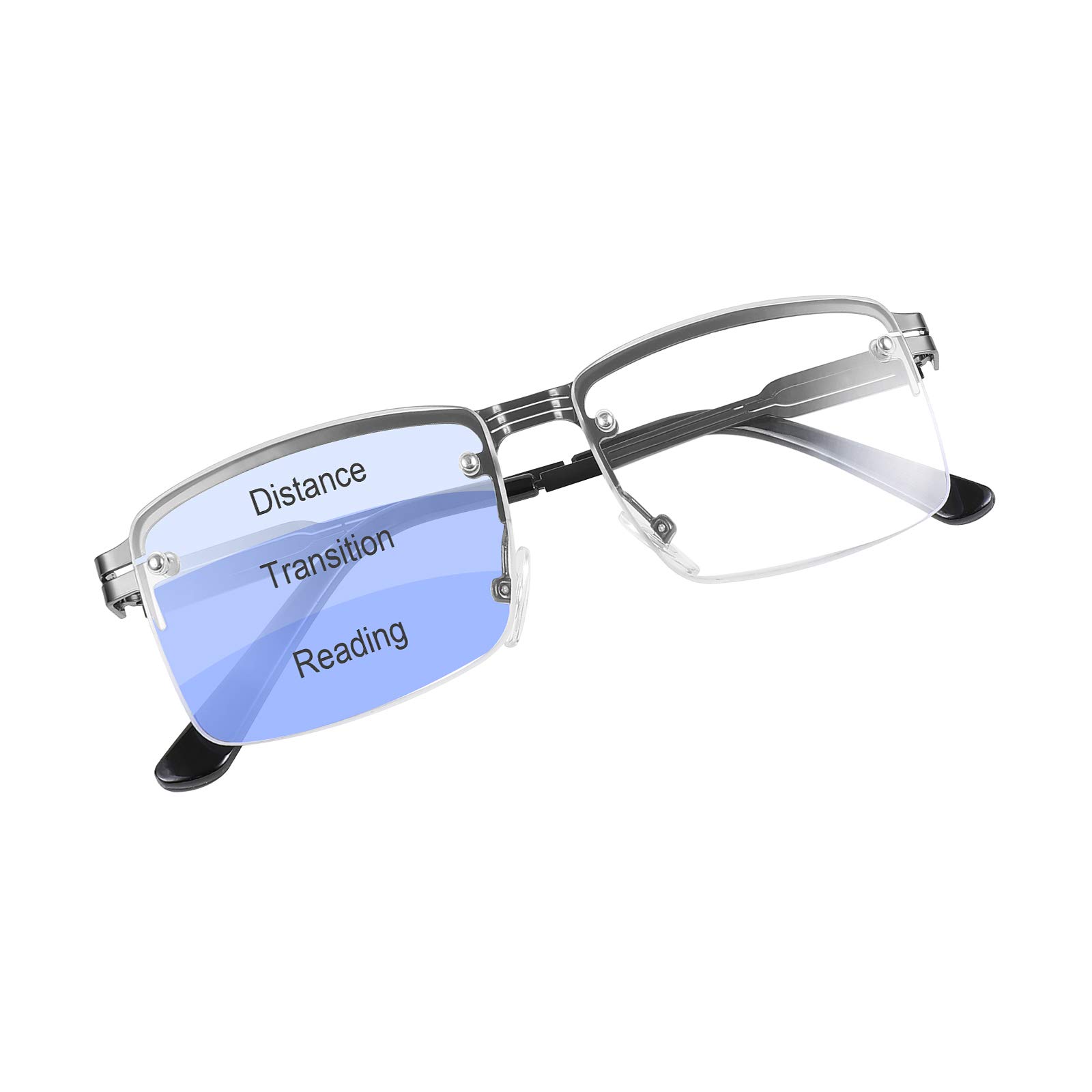 Blue Light Blocking Reading Glasses for Men - Half Frame Progressive Multifocus Anti-Reflective Metal Eyewear - Perfect for Computer Work, Reading & Screen Time