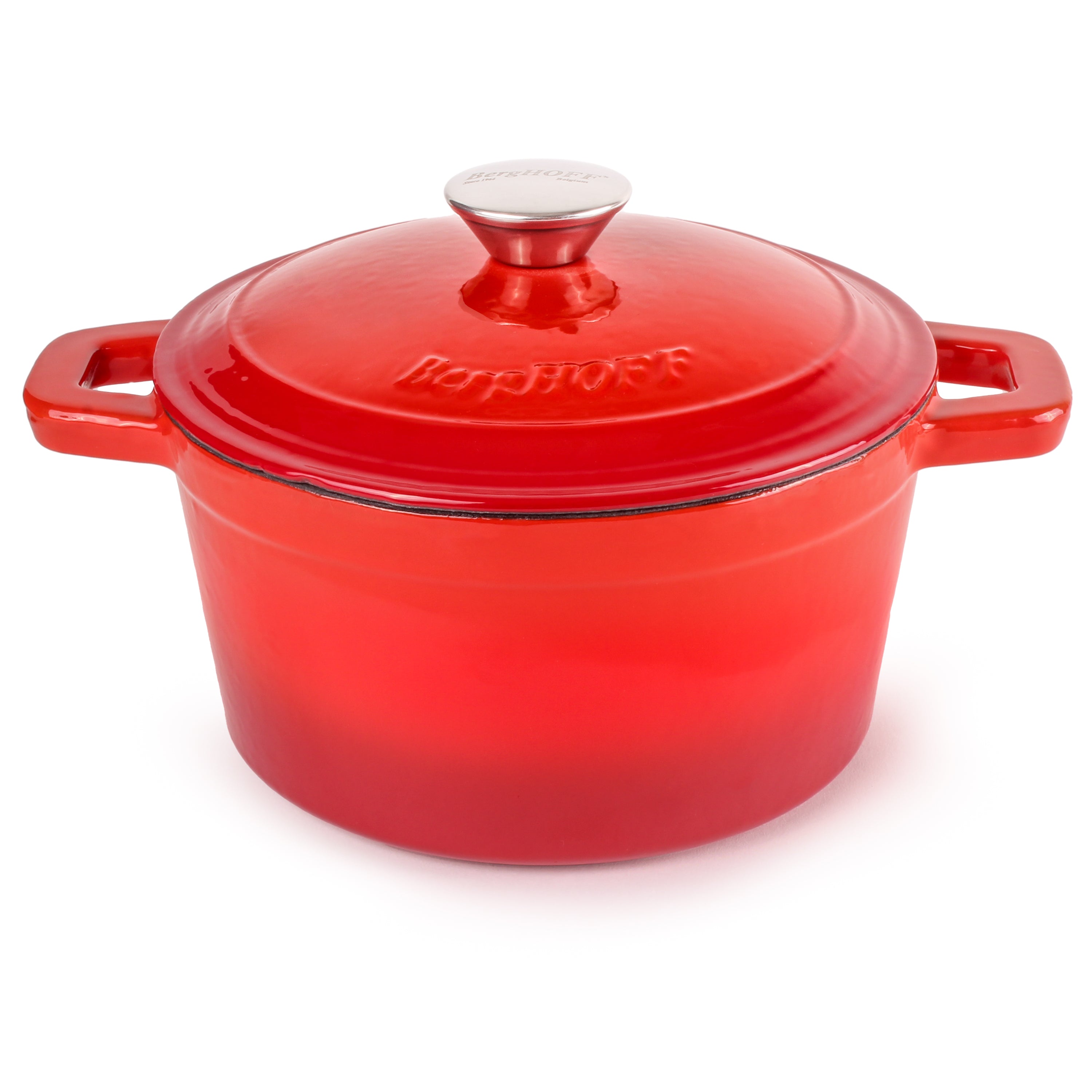 BergHOFF Neo Cast Iron 3-Quart Round Dutch Oven with Lid - Red | Heavy Duty Enameled Cookware for Baking, Roasting & Slow Cooking | Stovetop to Oven Safe | Perfect for Soups, Stews & Bread Making