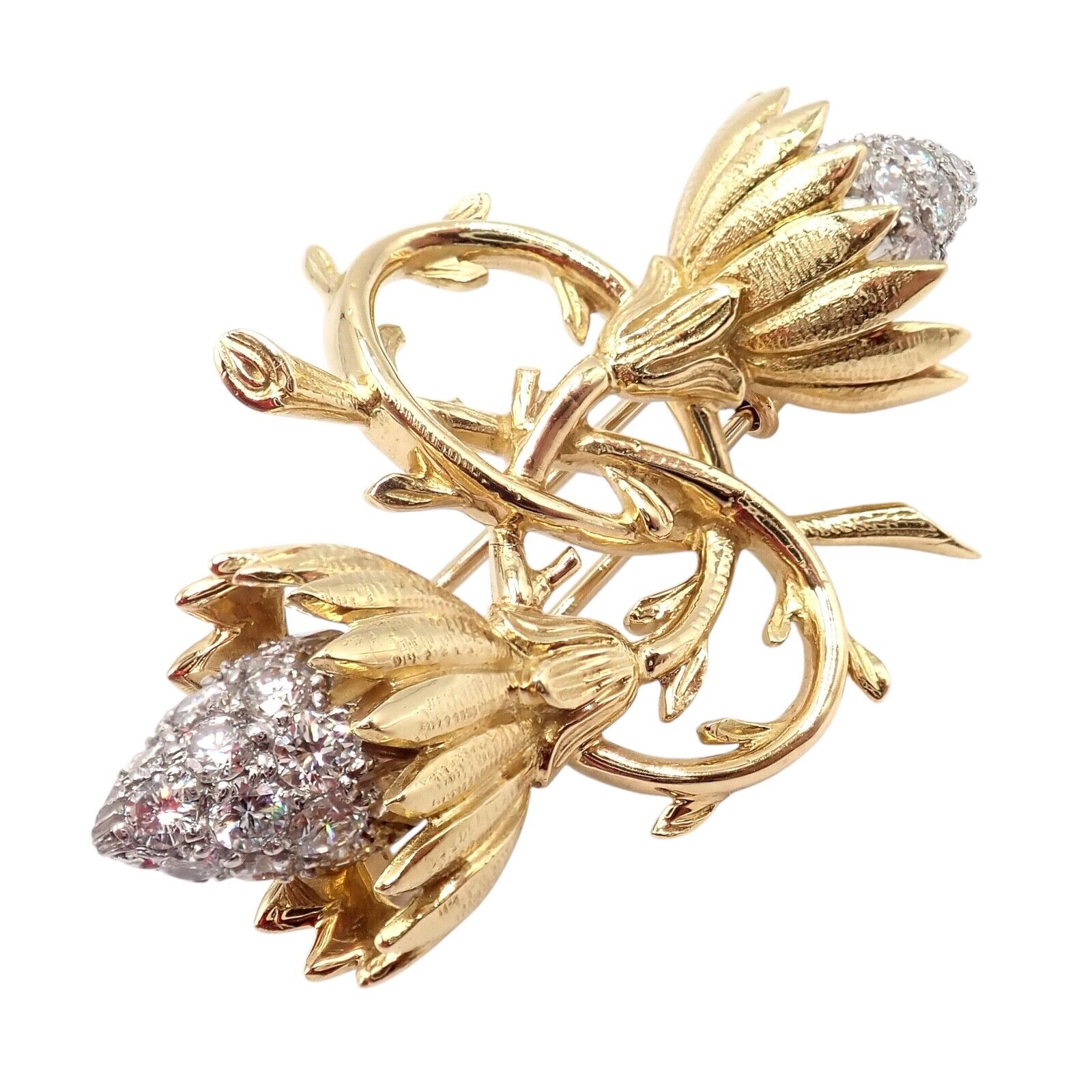 Authentic Tiffany & Co Schlumberger 18K Yellow Gold & Platinum Diamond Brooch Pin - Luxury Jewelry Gift for Women, Perfect for Weddings & Special Occasions