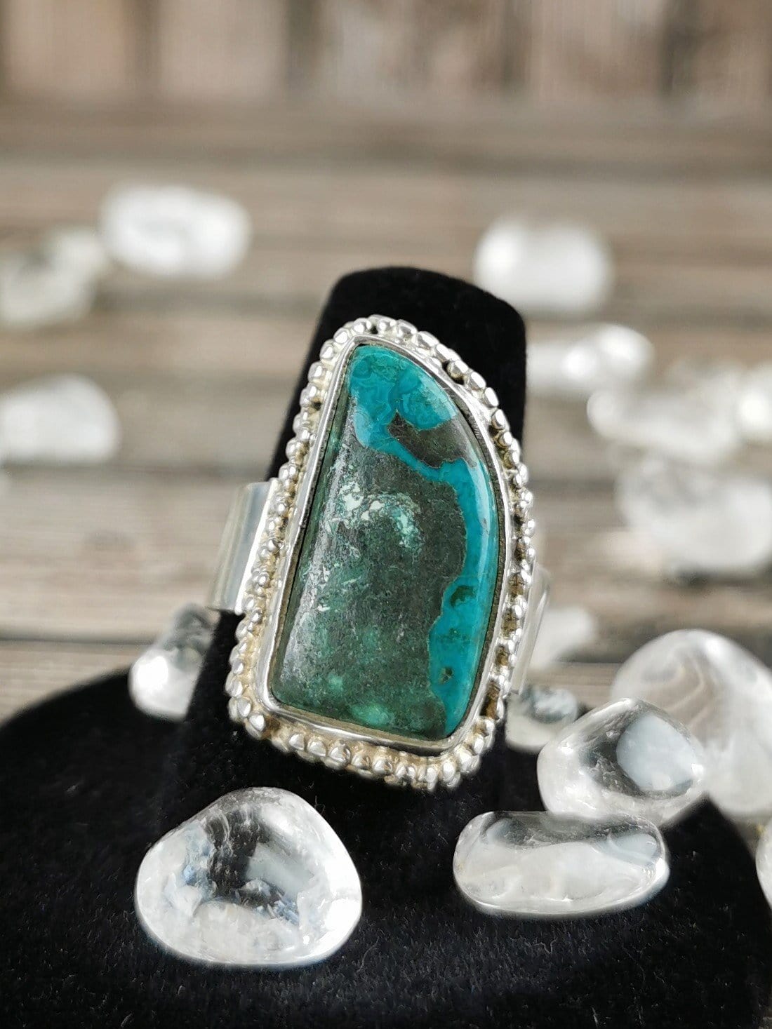 Natural Chrysocolla Gemstone Ring Size 8 - Handmade Sterling Silver Jewelry for Women - Perfect for Boho Style & Everyday Wear