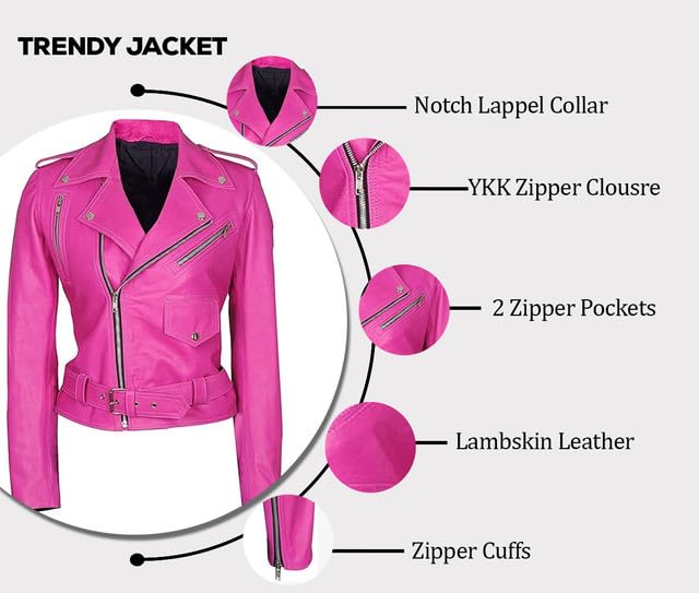 Women's Hot Pink Lambskin Leather Jacket - Stylish Casual Fashion Outerwear for Date Night, Party & Everyday Wear