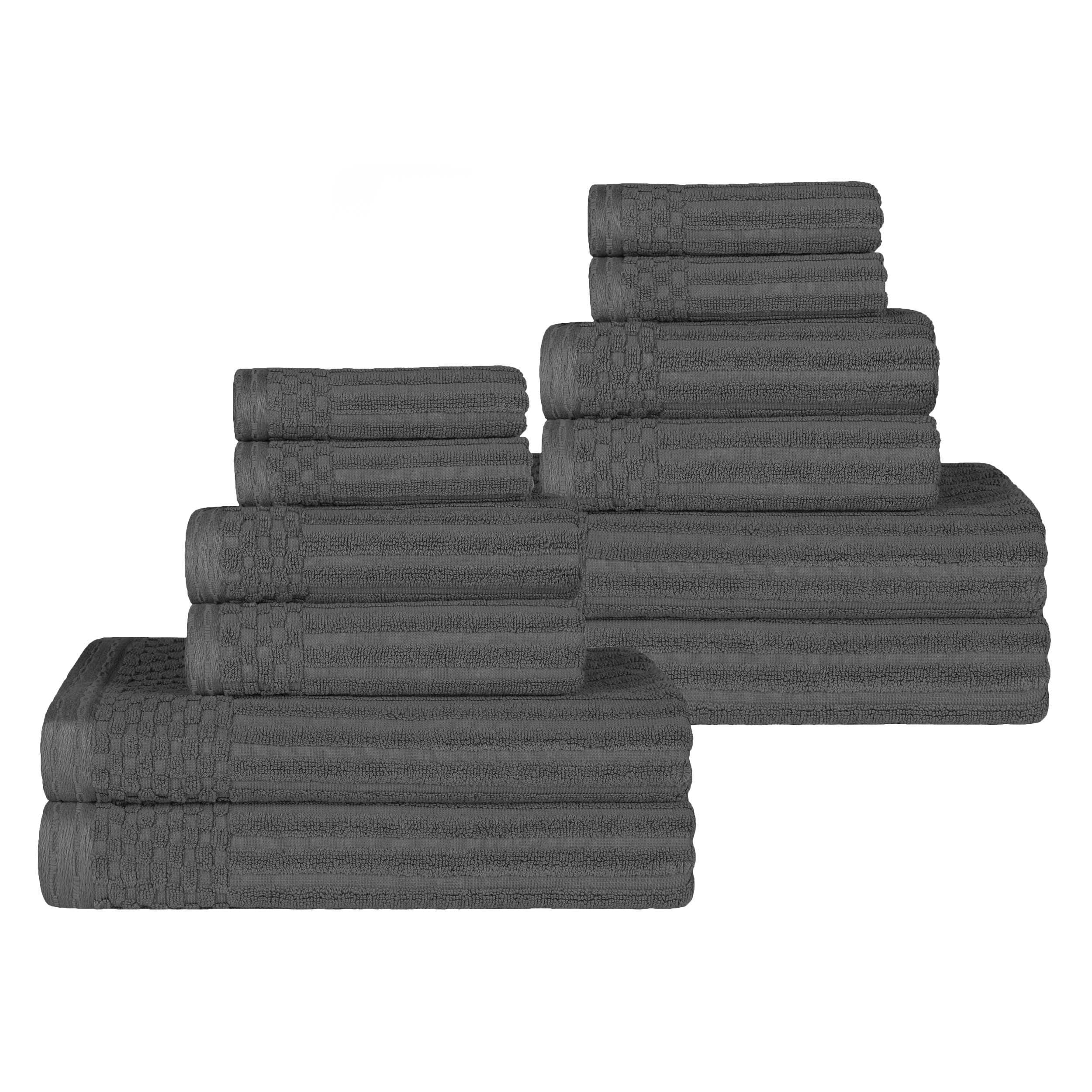 Premium 12-Piece Ribbed Textured Cotton Towel Set - Medium Weight Bath & Hand Towels for Spa, Guest Bathroom & Luxury Home Decor