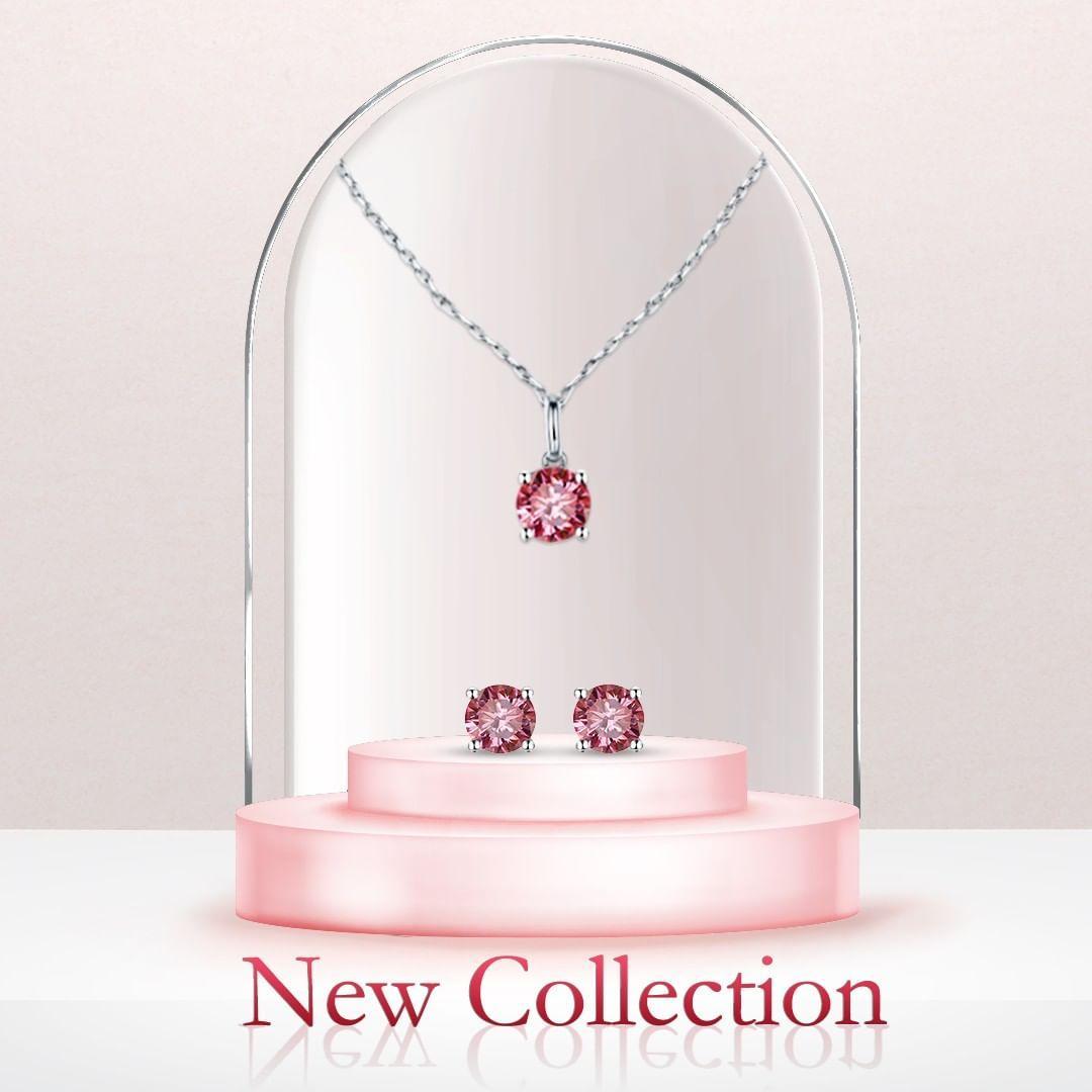 Stunning Pink Moissanite Jewelry Set - 14K Rose Gold Necklace & Earrings Set | Perfect for Weddings, Anniversaries & Special Occasions