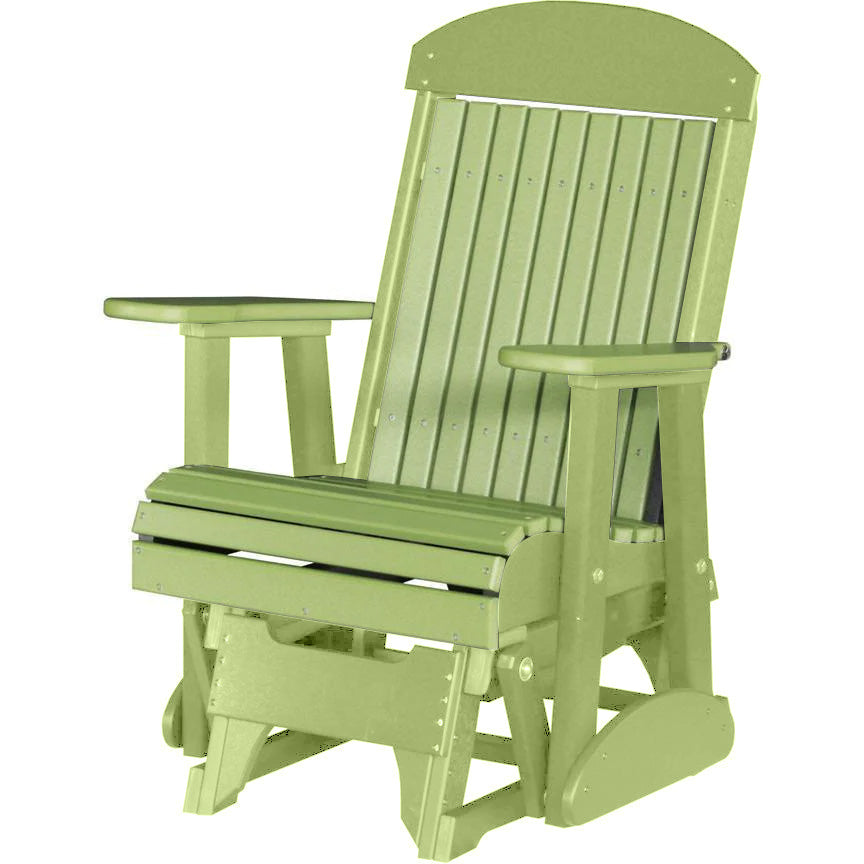 LuxCraft Lime Green 2-Foot Classic Highback Recycled Plastic Glider Chair - Perfect for Patio, Garden, and Outdoor Relaxation