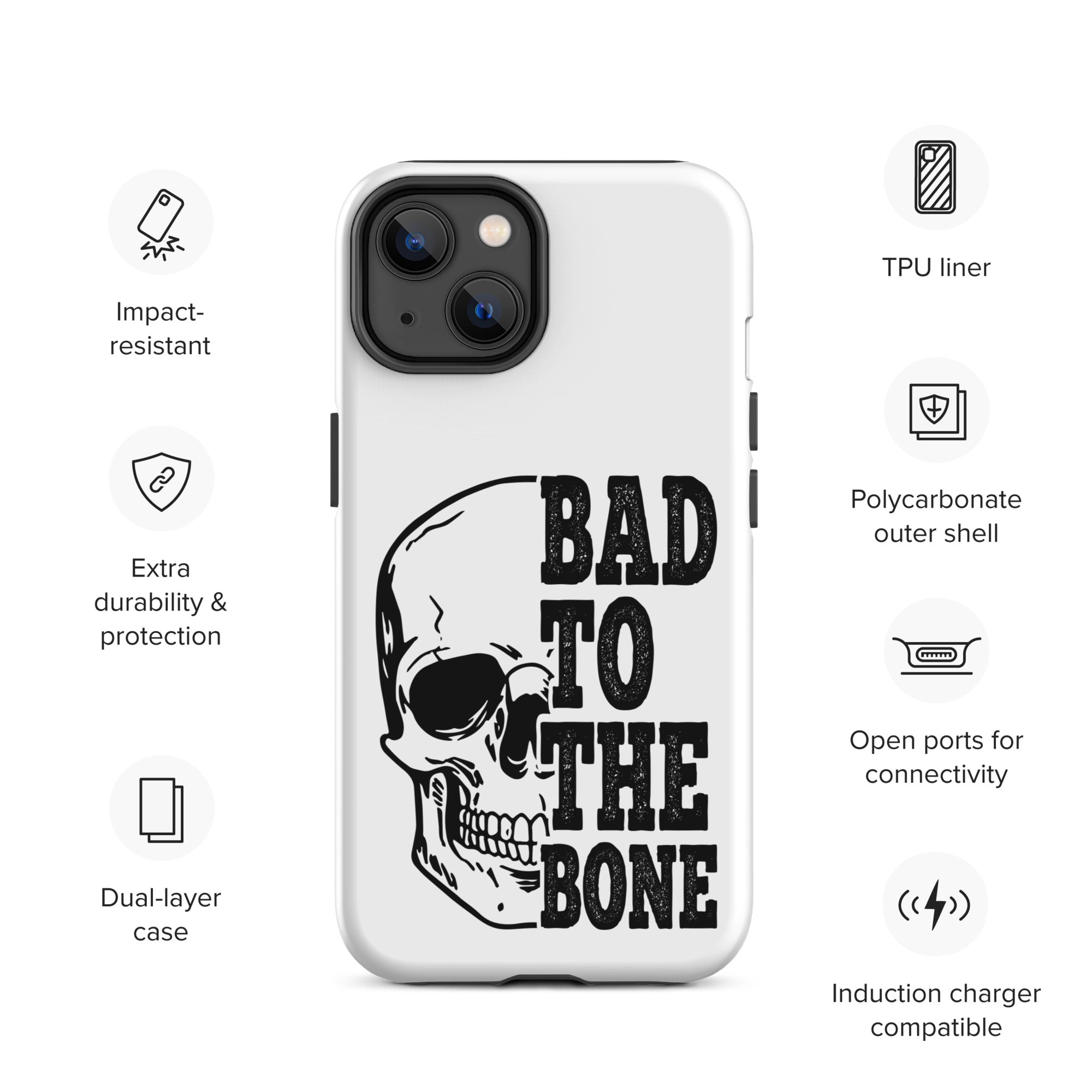 Bad To The Bone Tough iPhone Case - Heavy Duty Protective Cover for iPhone 14/13/12/11 Pro Max - Shockproof & Drop Proof - Perfect for Outdoor Adventures, Construction Work & Extreme Sports