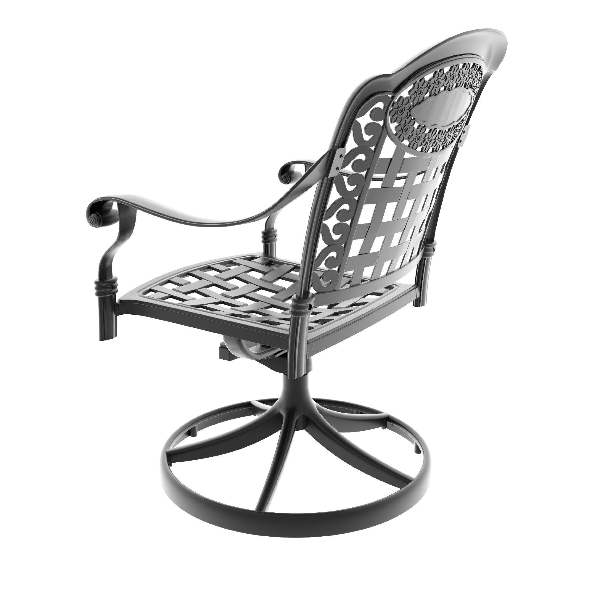 2-Piece Cast Aluminum Patio Swivel Chairs with Black Frame & Cushions - Outdoor Garden, Poolside, Deck Furniture Set for Relaxing & Entertaining