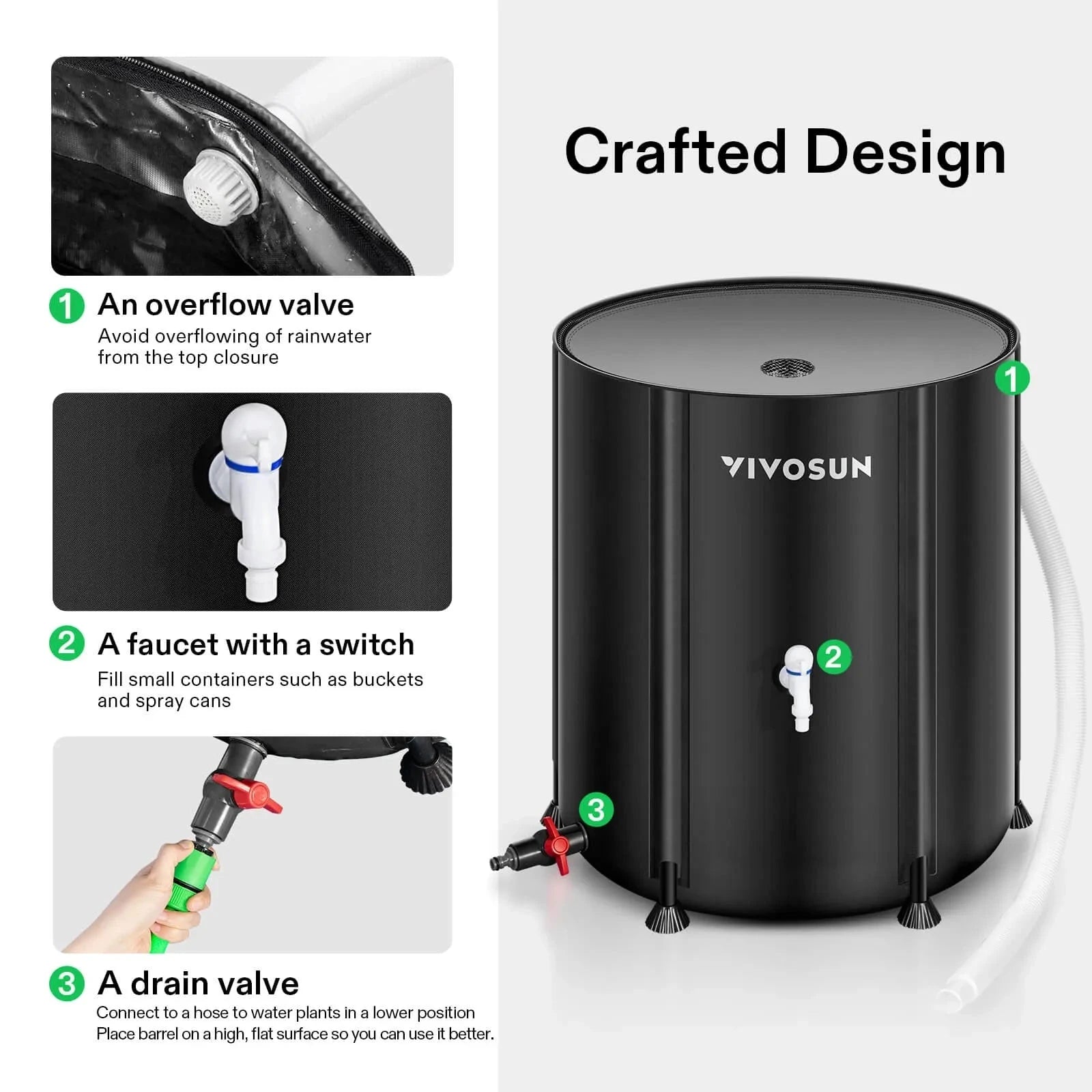 Vivosun 132 Gallon Collapsible Rain Barrel - Water Storage Container for Garden, Lawn & Outdoor Use | Eco-Friendly Rainwater Collection System for Sustainable Irrigation & Emergency Water Supply