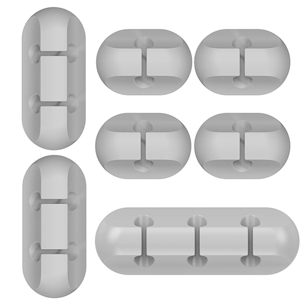 7 Packs Self-Adhesive Cable Clips - Cord Organizer for Desktop, Computer, Nightstand - Cable Management for Charging, Power Cords, Mouse Wires (Grey) - Perfect for Home Office, Gaming Setup & Workspace Organization