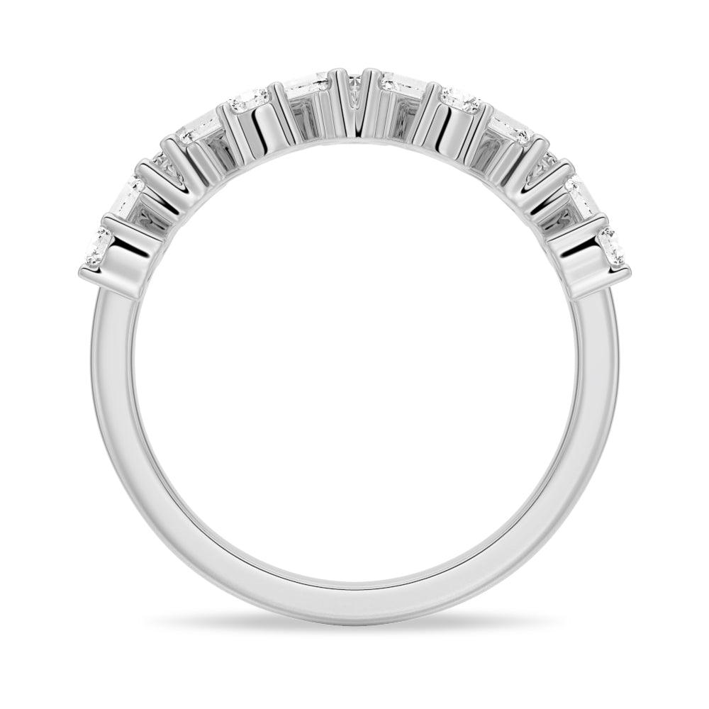 Art Deco Round & Baguette Moissanite Wedding Ring - Vintage Inspired Bridal Band for Women, 14K White Gold Engagement Ring, Perfect for Wedding, Anniversary & Proposal Gifts