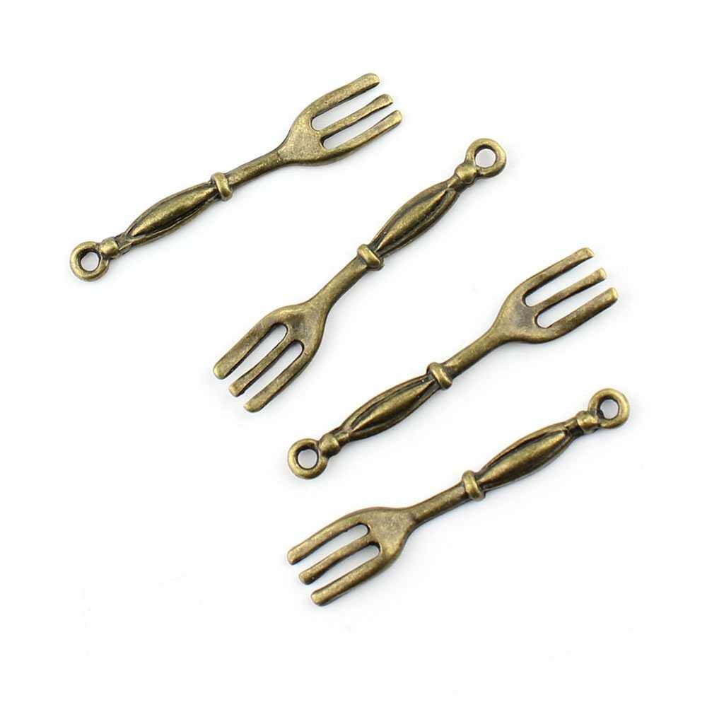 Antique Bronze Small Dinner Fork Charms - Jewelry Making Findings & Craft Supplies for DIY Bracelets, Necklaces, Earrings - Perfect for Vintage Style Jewelry and Steampunk Craft Projects