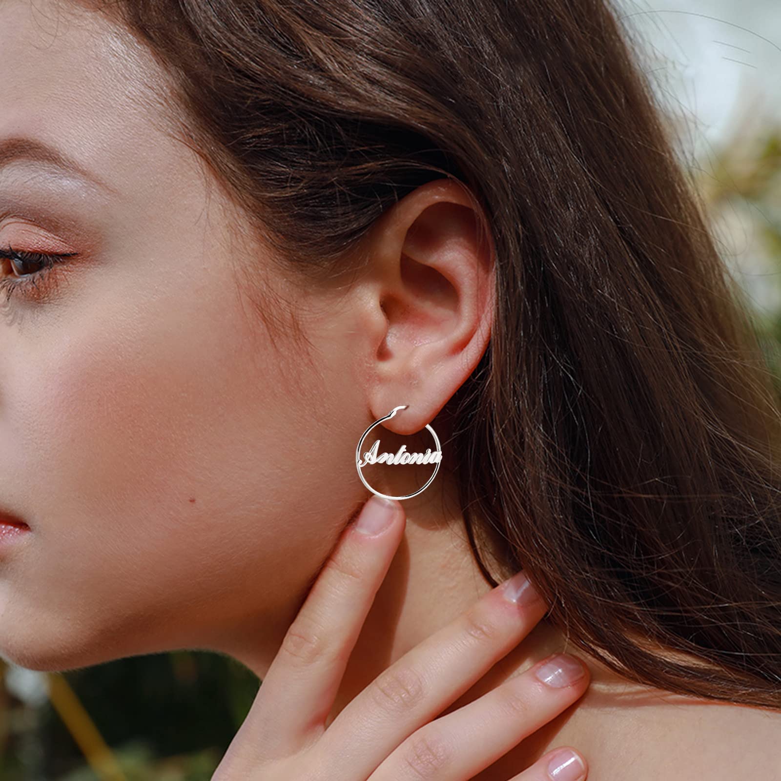 Personalized Name Earrings for Women - Sterling Silver Round Hoop Stud Earrings with Custom Letter - Perfect for Hip Hop Style, Gifts & Everyday Wear