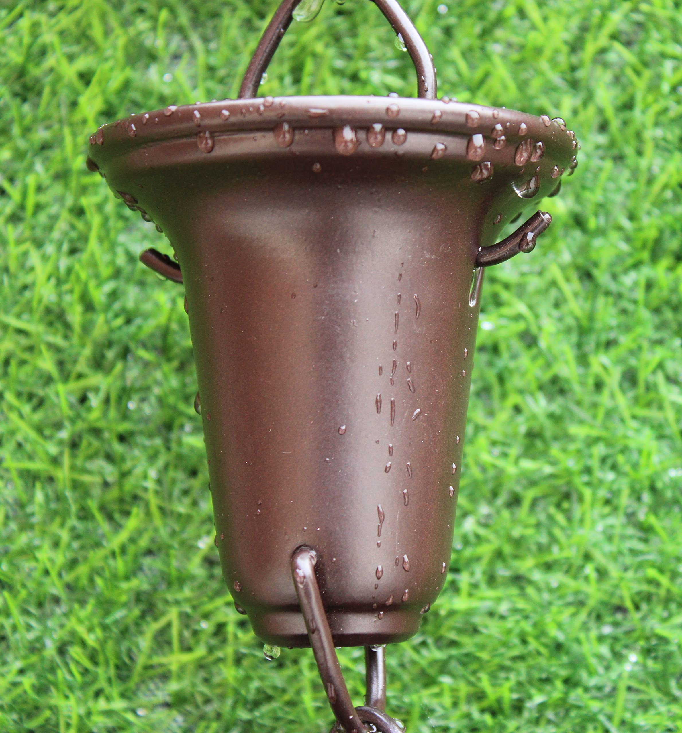 KAM Home Flared Cups Rain Chain with Brass Bolt Gutter Adapter - 8.5 Inch Brown Copper Finish for Easy Downspout Installation | Perfect for Garden Drainage, Patio Decor & Eco-Friendly Water Collection