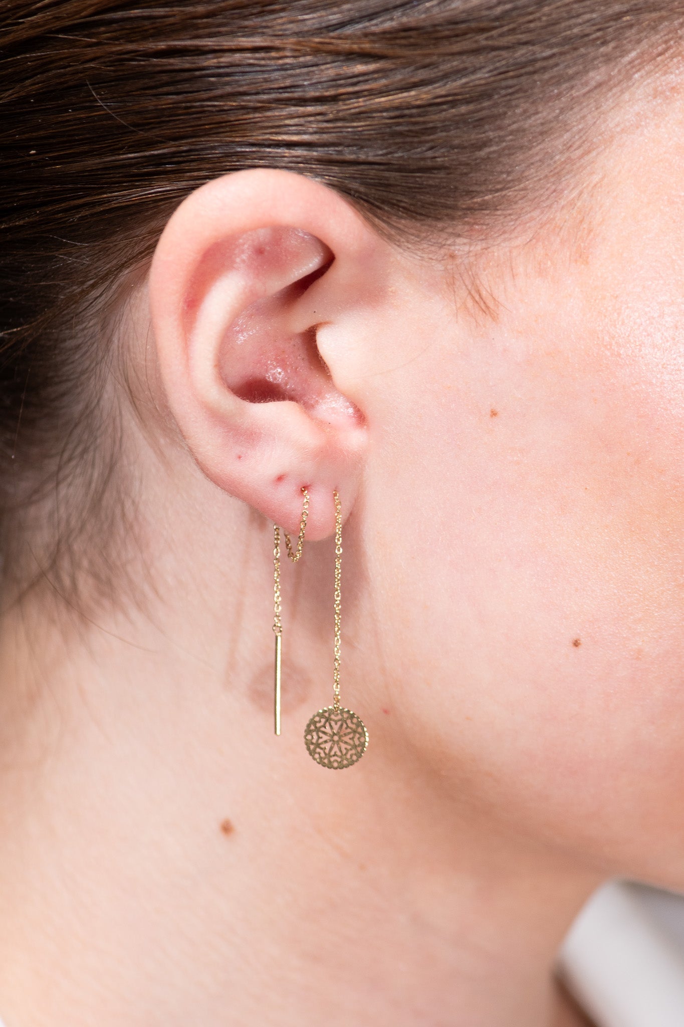 10k Yellow Gold Disc Threader Earrings - Dainty & Elegant Jewelry for Everyday Wear, Parties & Special Occasions