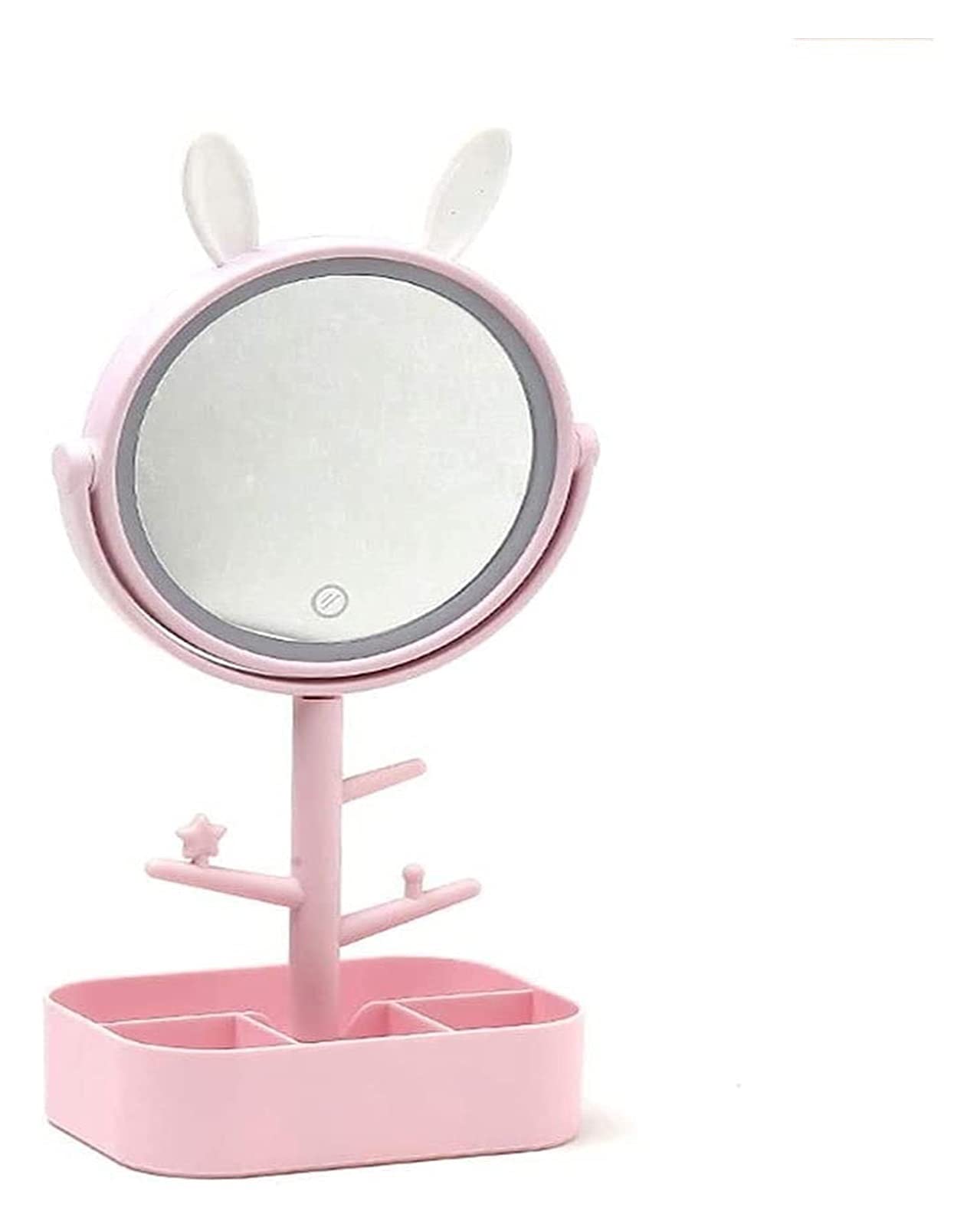 ZCX LED Makeup Mirror with Adjustable Brightness - USB Rechargeable Vanity Mirror with Storage Box, Touch Control & Dimmable Lights - Perfect for Home, Salon, and Travel (Pink)