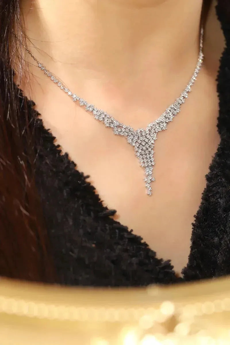 18K White Gold Diamond Necklace for Women - 3.0 Carat Real Natural Diamond Luxury Pendant - Elegant Galaxy Style Jewelry Gift for Anniversary, Wedding & Special Occasions
