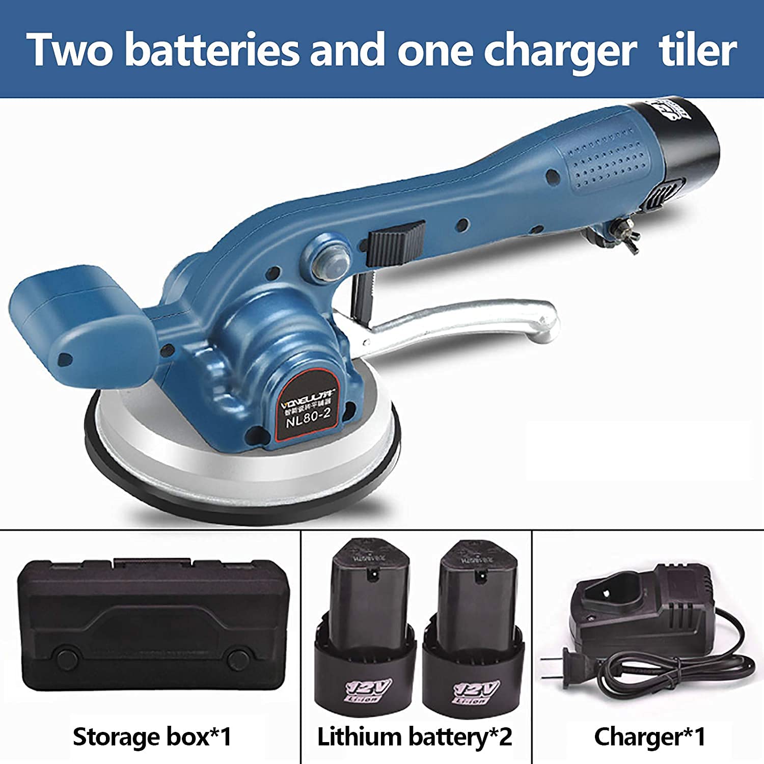 Automatic Handheld Tile Leveling Machine with Heavy Duty Casters - Professional & Home Tiling Tool with Aluminum Suction Cup & 2 Batteries - Perfect for DIY Projects, Floor Installation, and Wall Tiling
