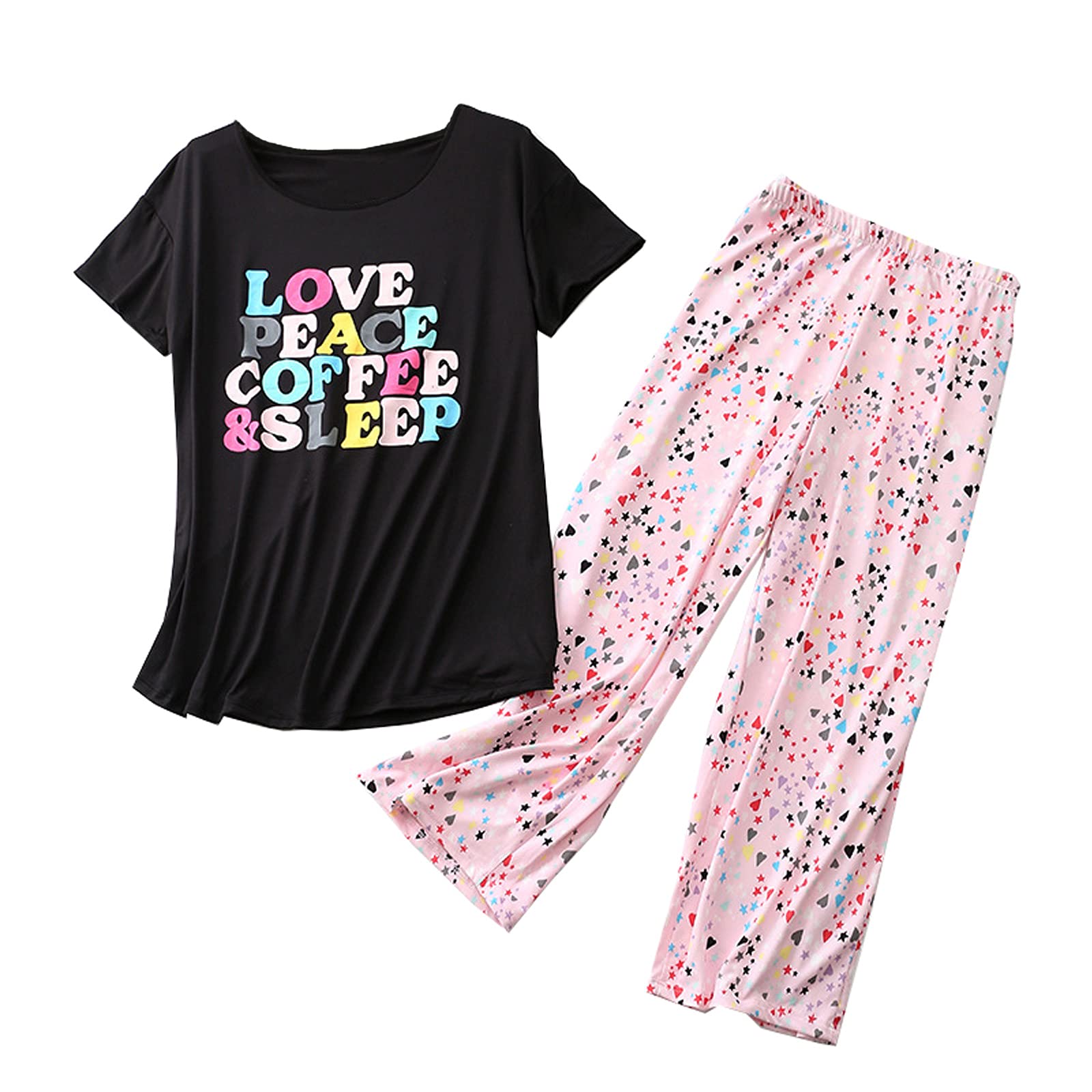 HOWINCO Women's Plus Size Pajama Set - Soft Sleepwear with Cute Print Tops & Capri Pants for Lounge, Sleep & Relaxation at Home