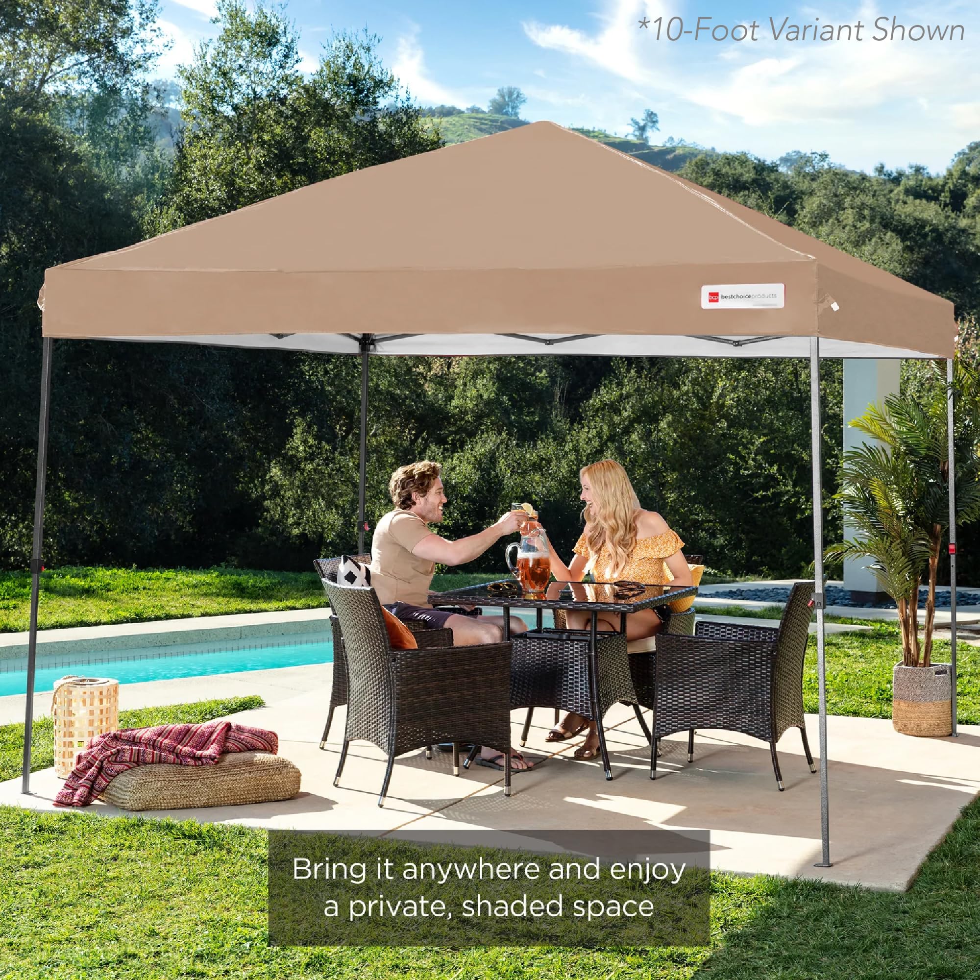 Best Choice Products 12x12ft 1-Person Instant Pop Up Canopy Tent - Portable Shelter with Easy 1-Button Setup, Carrying Case & 4 Weight Bags (Tan) - Perfect for Outdoor Events, Camping, Beach Trips and Backyard Gatherings