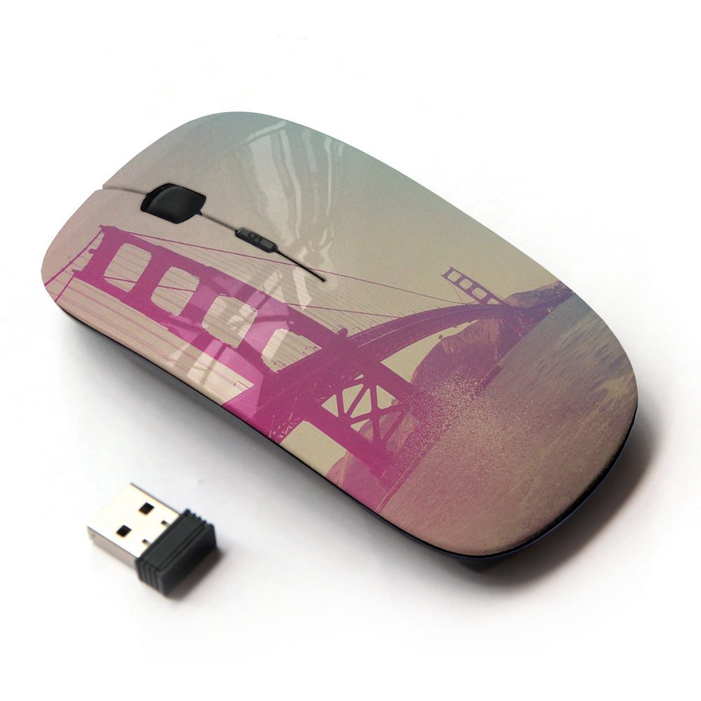 2.4G Wireless Optical Mouse with Golden Gate Bridge Design - Ergonomic USB Computer Mouse for Laptop, PC, Mac - Perfect for Office, Home & Travel Use