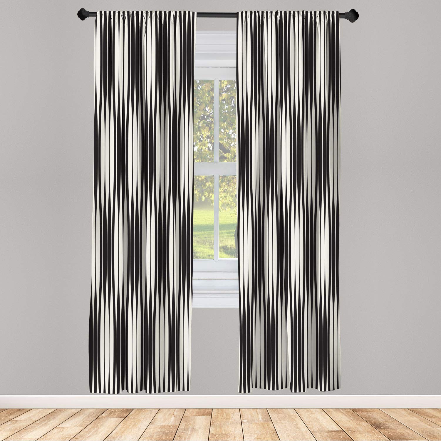 Ambesonne Abstract Geometric Window Curtains - Set of 2 Black & Cream Panels with Rod Pocket, 28