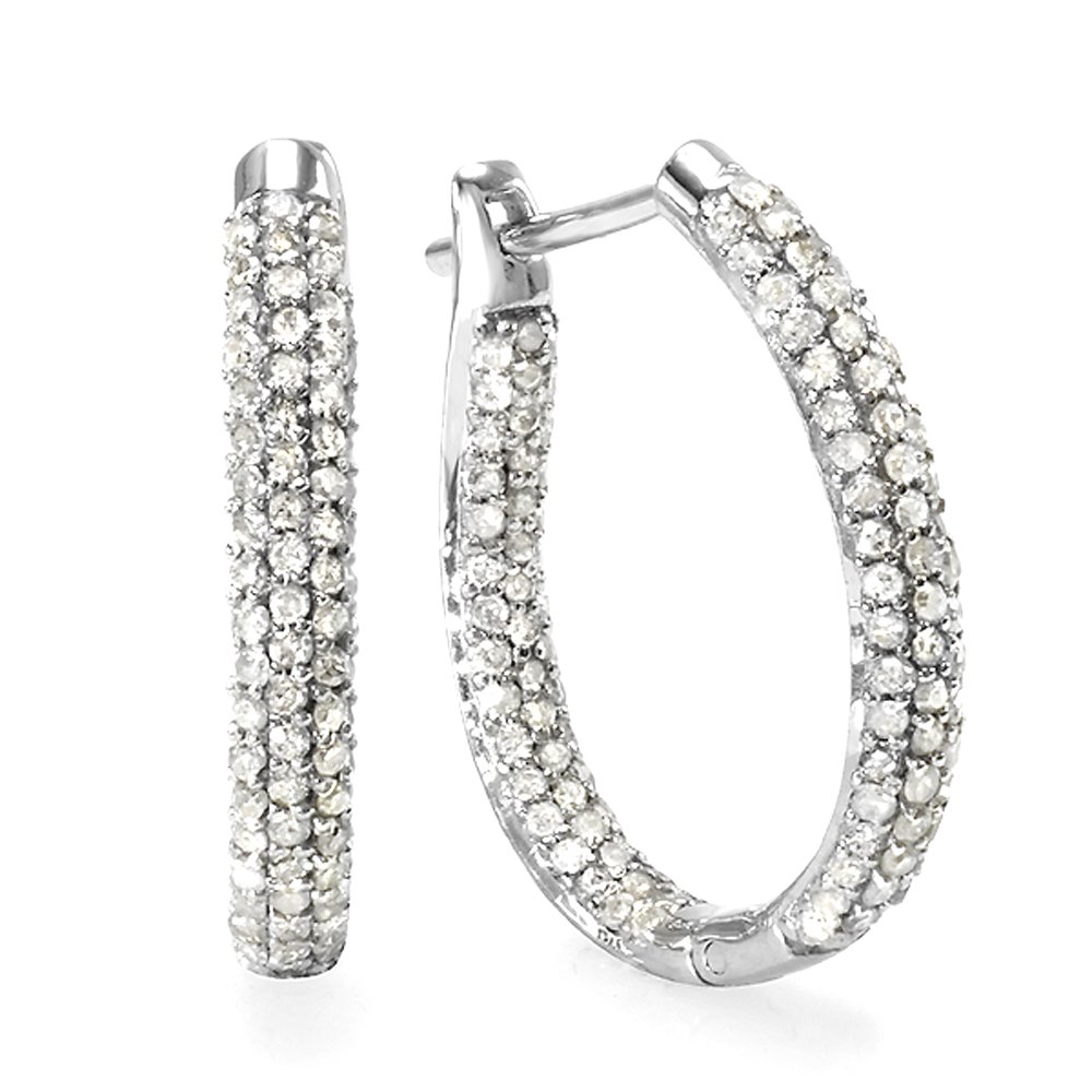Dazzlingrock Collection 0.80 Carat (ctw) Sterling Silver Diamond Hoop Earrings for Women - Pave Set, Elegant Everyday Jewelry for Parties, Weddings & Gifts