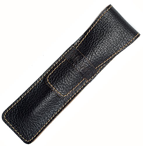 Premium Full Grain Thin Soft Genuine Leather Pen Case Holder - Single Pen Pouch Sleeve Protector for Pens & Pencils (Black Cowhide, Set of 1) - Perfect for Office, School, Travel & Gift Giving