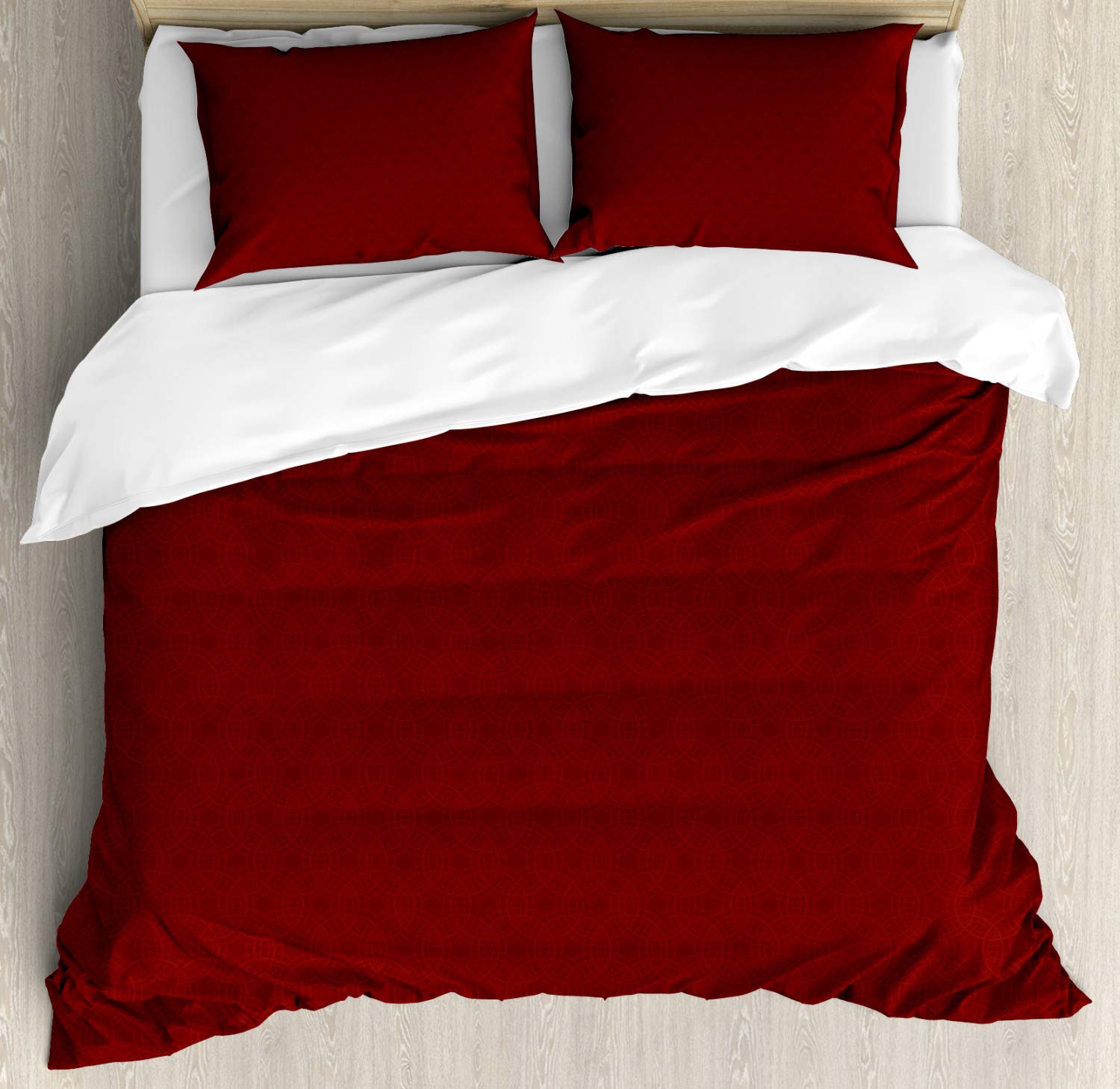 Ambesonne Abstract Geometry Duvet Cover Set - Modern Intertwined Circles Design, Contemporary 3-Piece Bedding with 2 Pillow Shams, King Size in Maroon Redwood | Perfect for Master Bedrooms, Guest Rooms & Modern Home Decor