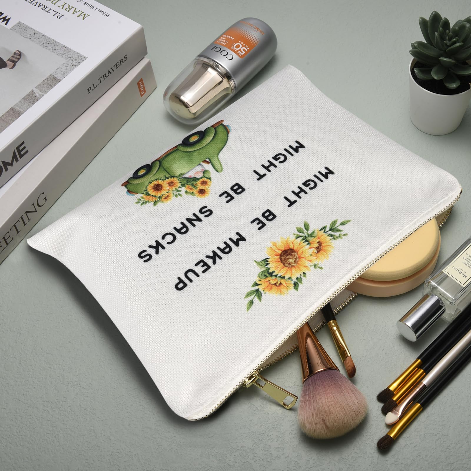 Double-Sided Printed Linen Makeup Bag - Medium Travel Cosmetic Organizer with Gold Zipper, Bridesmaid Gift Idea, Birthday Present for Sister - Perfect for Travel, Bridal Parties & Everyday Makeup Storage