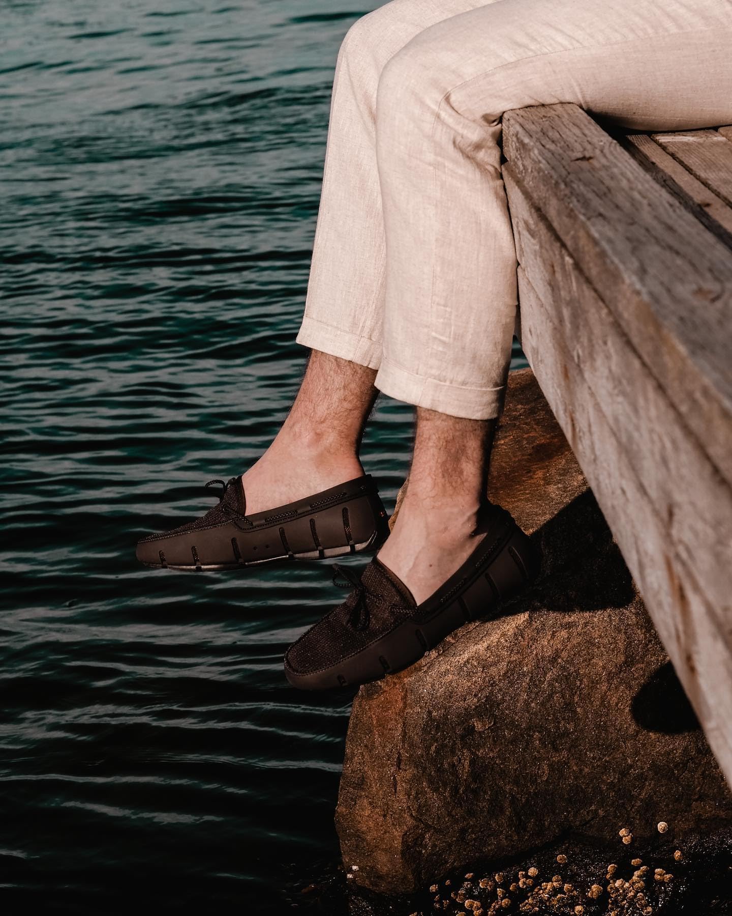 SWIMS Men's Braided Lace Loafers - Casual Slip-On Boat Shoes for Men | Comfortable Beach Shoes for Summer, Walking & Vacation Outfits
