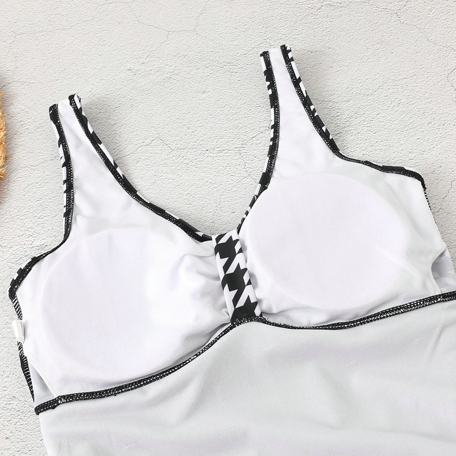 Plus Size Women's One Piece Swimsuit - Black & White Stitched Halter Bikini with Bow | Beachwear, Pool Party, Vacation Swimwear for Curvy Women