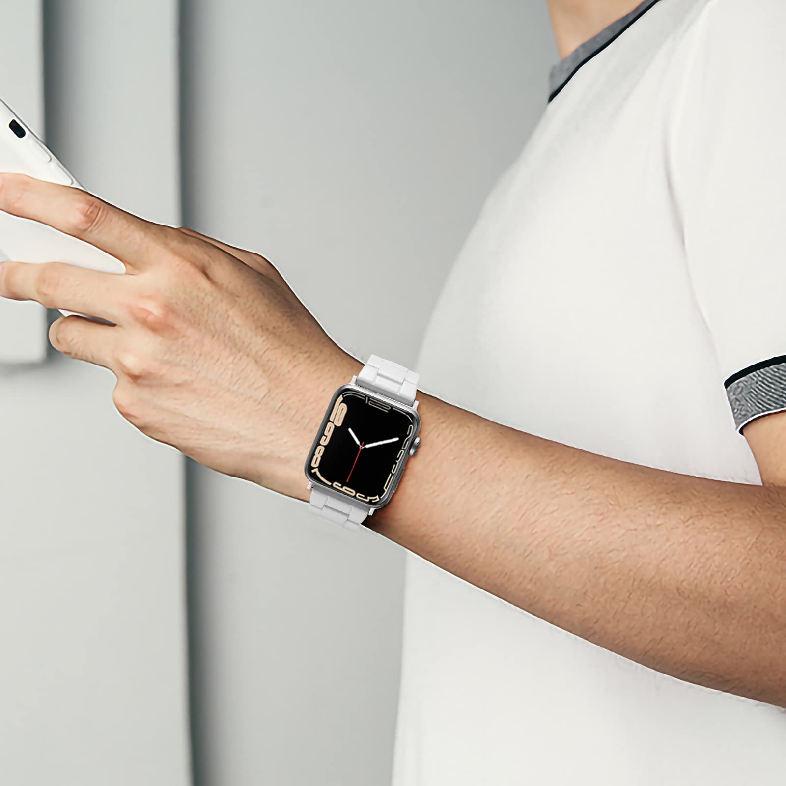 GEAK Resin Apple Watch Band Compatible with 44mm 42mm 45mm - Stylish Lightweight Replacement Bracelet with Stainless Steel Buckle for iWatch Series 7/6/5/4/3/2/1/SE - Perfect for Men & Women, Gym, Work & Everyday Wear (White)