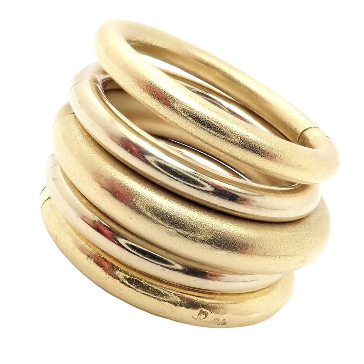 Authentic Pomellato 18k Yellow & White Gold 5-Row Interlocking Tubolare Band Ring for Women - Luxury Stackable Jewelry for Weddings, Anniversaries & Special Occasions