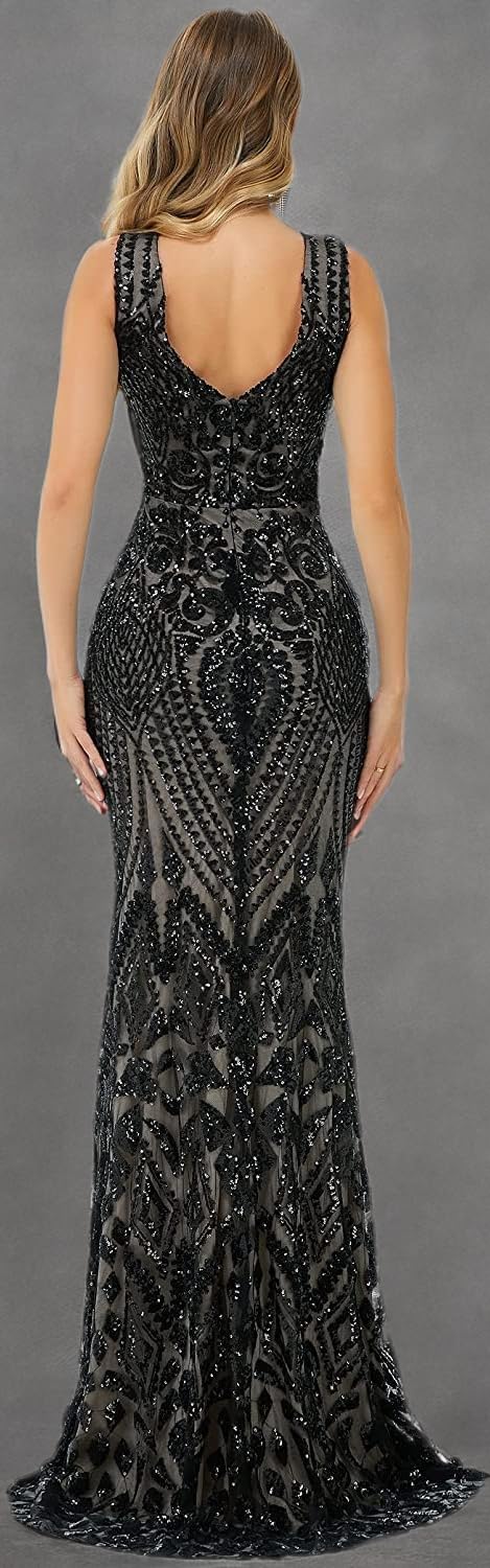 FCOMES Women's Sparkly Sequin Mermaid Evening Dress for Prom, Party, Formal Events - Elegant Short Sleeve Gown for Special Occasions & Night Out
