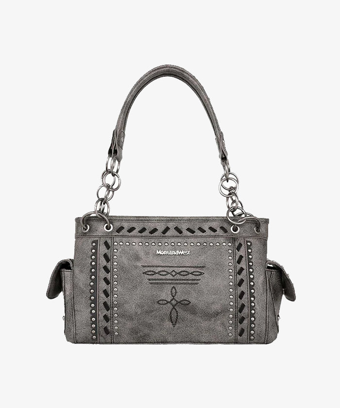 Montana West Whipstitch Studs Concealed Carry Satchel Purse - Stylish Women's Leather Crossbody Bag for Everyday Use, Travel & Work