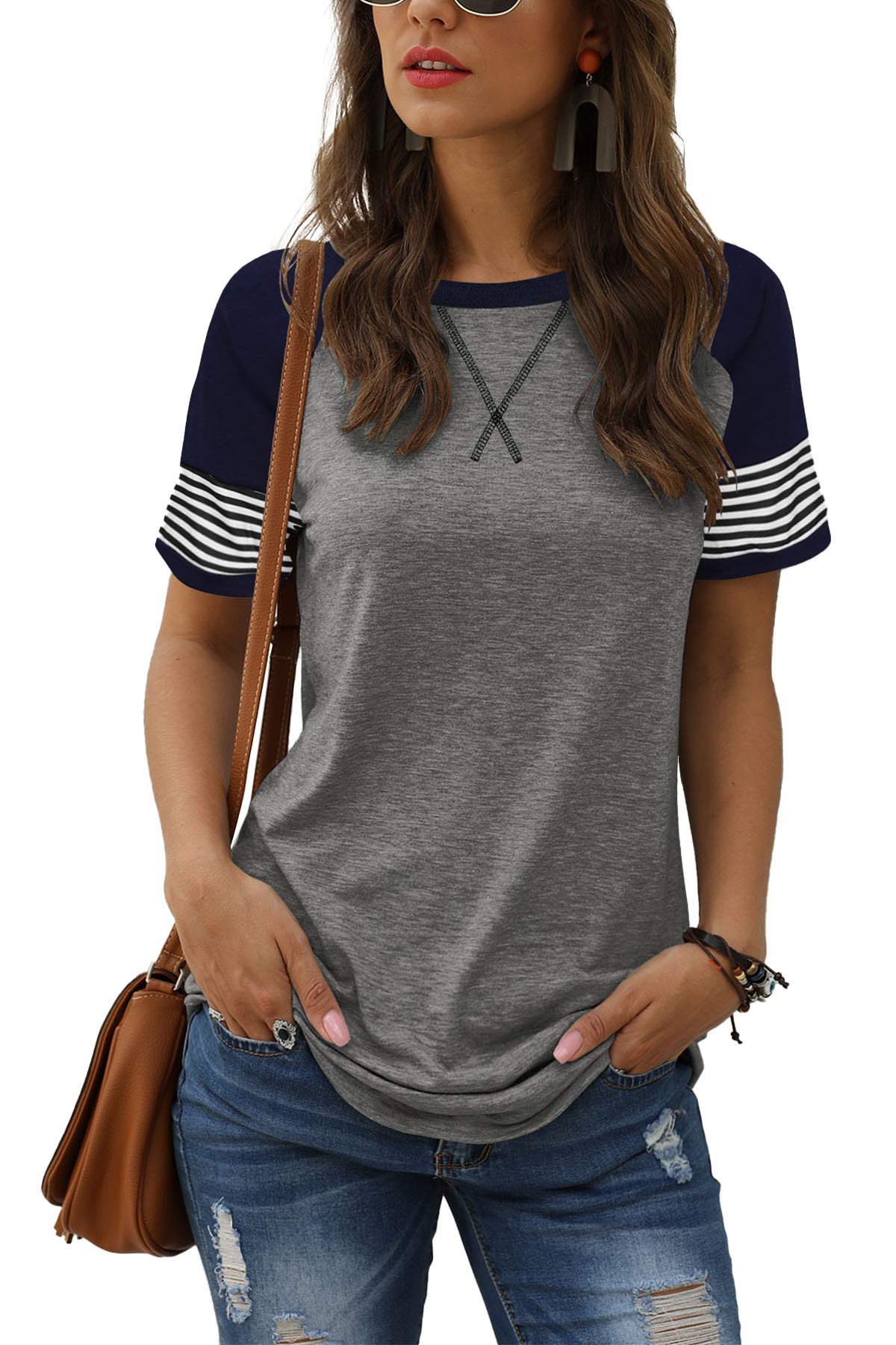 Adibosy Women's Summer Casual Short Sleeve Striped Tunic Top - Crew Neck Tee Shirt Blouse for Women | Perfect for Beach Outings, Vacation Wear & Everyday Casual Style