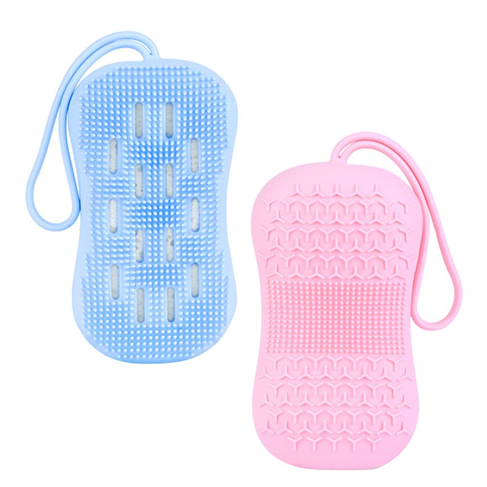 EXCLUZO 2-Pack Silicone Bath Brushes for Body Scrub & Exfoliation - Soft Cleaning Brush Set (Blue & Pink) | Home Spa, Shower & Bathroom Essentials for Gentle Skin Care