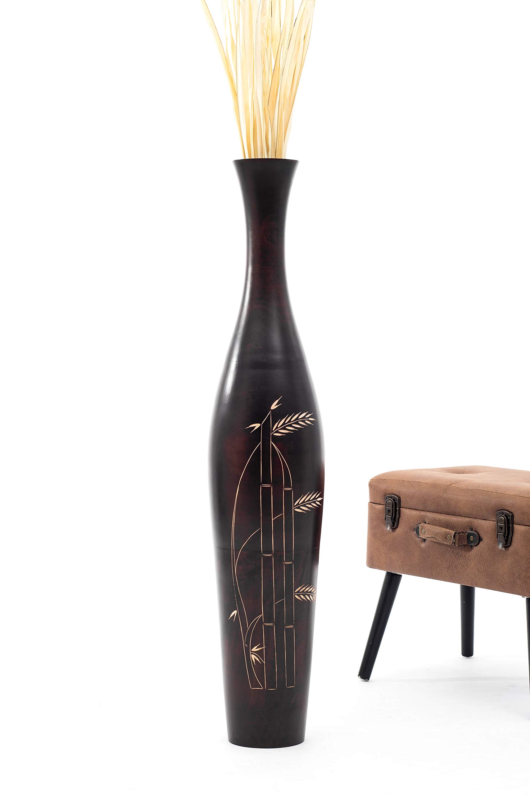 Leewadee 43 Inch Large Brown Wooden Floor Vase - Farmhouse Decor for Fake Plants, Pampas Grass & Home Decor | Perfect for Living Room, Entryway & Wedding Centerpieces