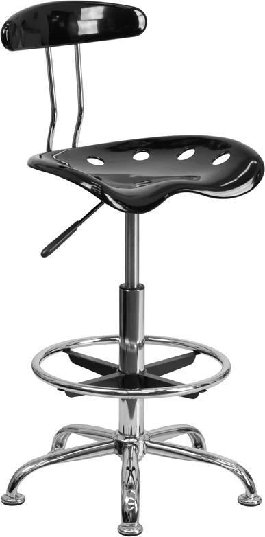 FLASH Bradley Vibrant Violet and Chrome Drafting Stool with Tractor Seat - Adjustable Height Bar Stool for Home Office, Art Studio & Industrial Workspaces