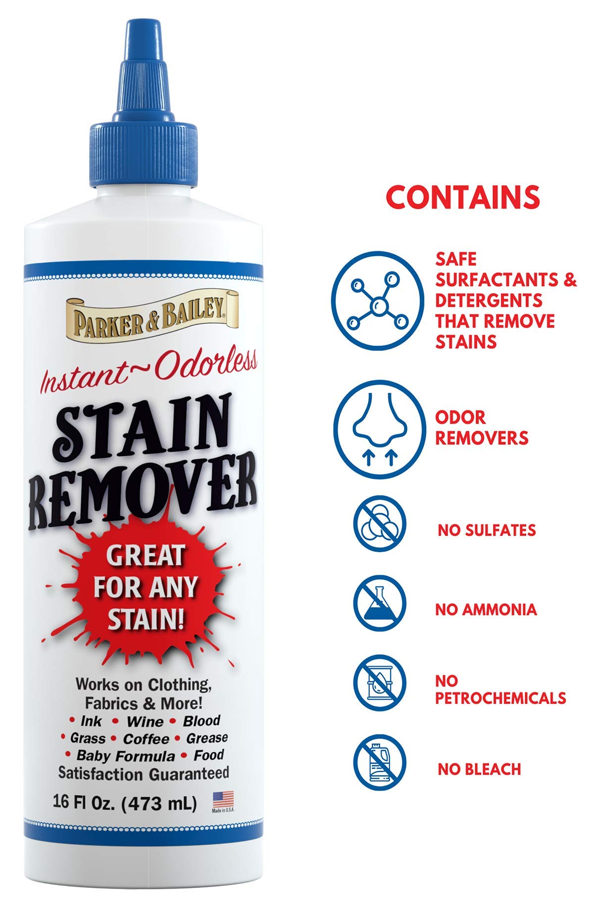 Parker and Bailey Stain Remover - Blood, Carpet, Clothes, Sheets & Mattress Stain Remover | 16oz Laundry Detergent for Tough Stains | Perfect for Home, Travel & Emergency Stain Removal