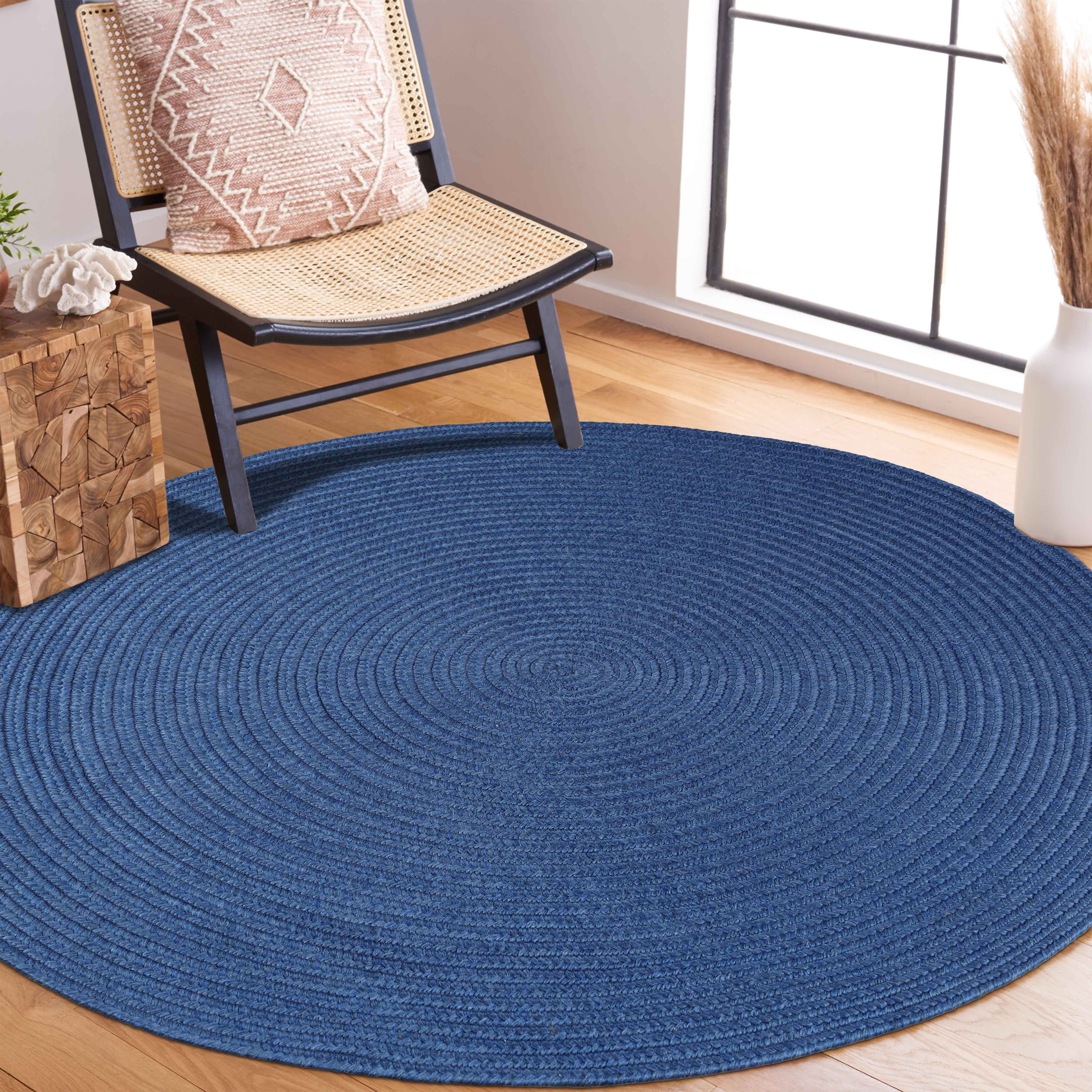 Bohemian Braided Round Area Rug - Indoor/Outdoor Solid Design for Living Room, Bedroom, Patio & Deck Decor