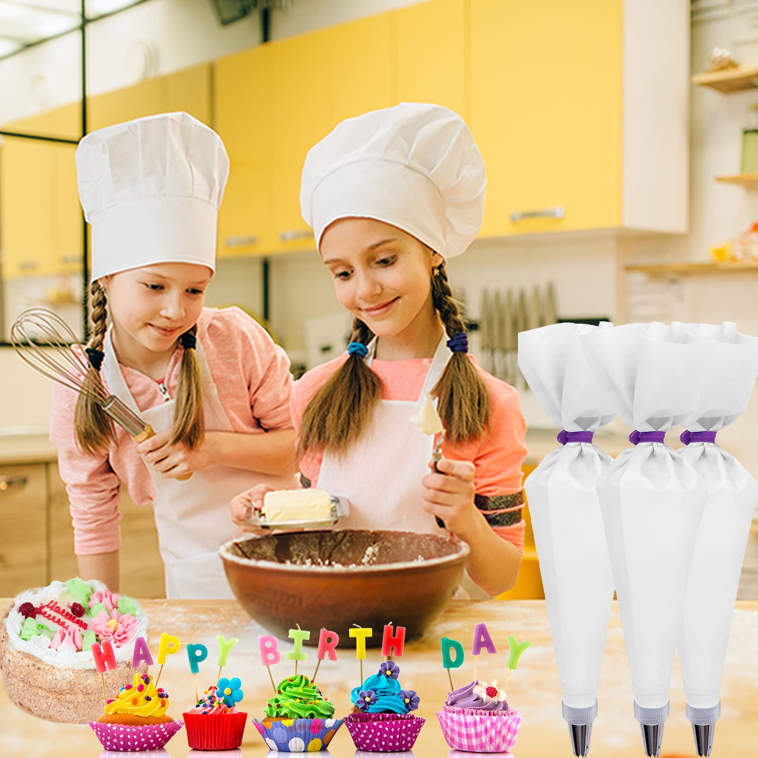 **15-Piece Reusable Silicone Piping Bags & Stainless Steel Tips Set – Professional Cake Decorating Kit for Baking, Icing, Frosting – Includes 2 Bags, 6 Tips, 2 Ties, 2 Couplers, 3 Scrapers (Green) – Perfect for Birthday Cakes, Cupcakes, Cookies & Pastries**