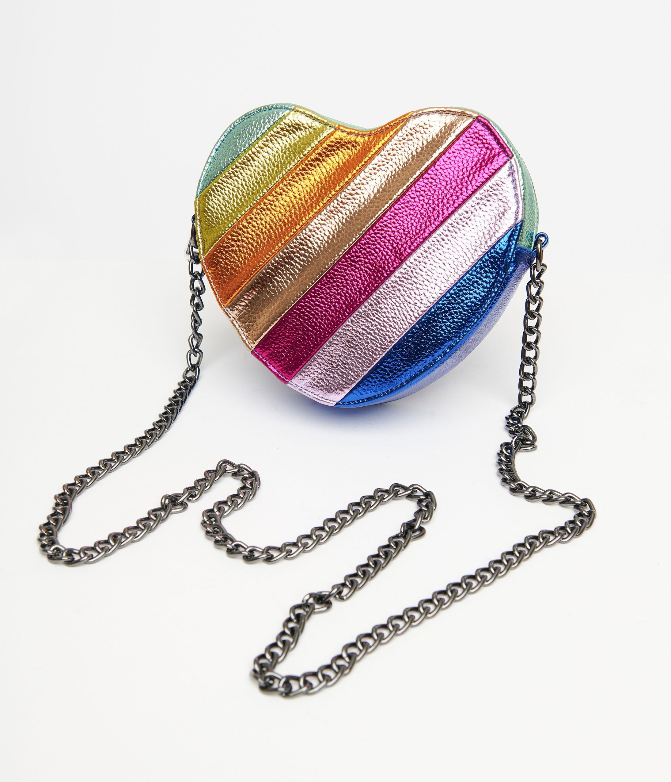 Metallic Rainbow Heart Leatherette Crossbody Bag for Women - Stylish Vegan Leather Purse with Adjustable Strap, Perfect for Date Night, Parties & Everyday Use