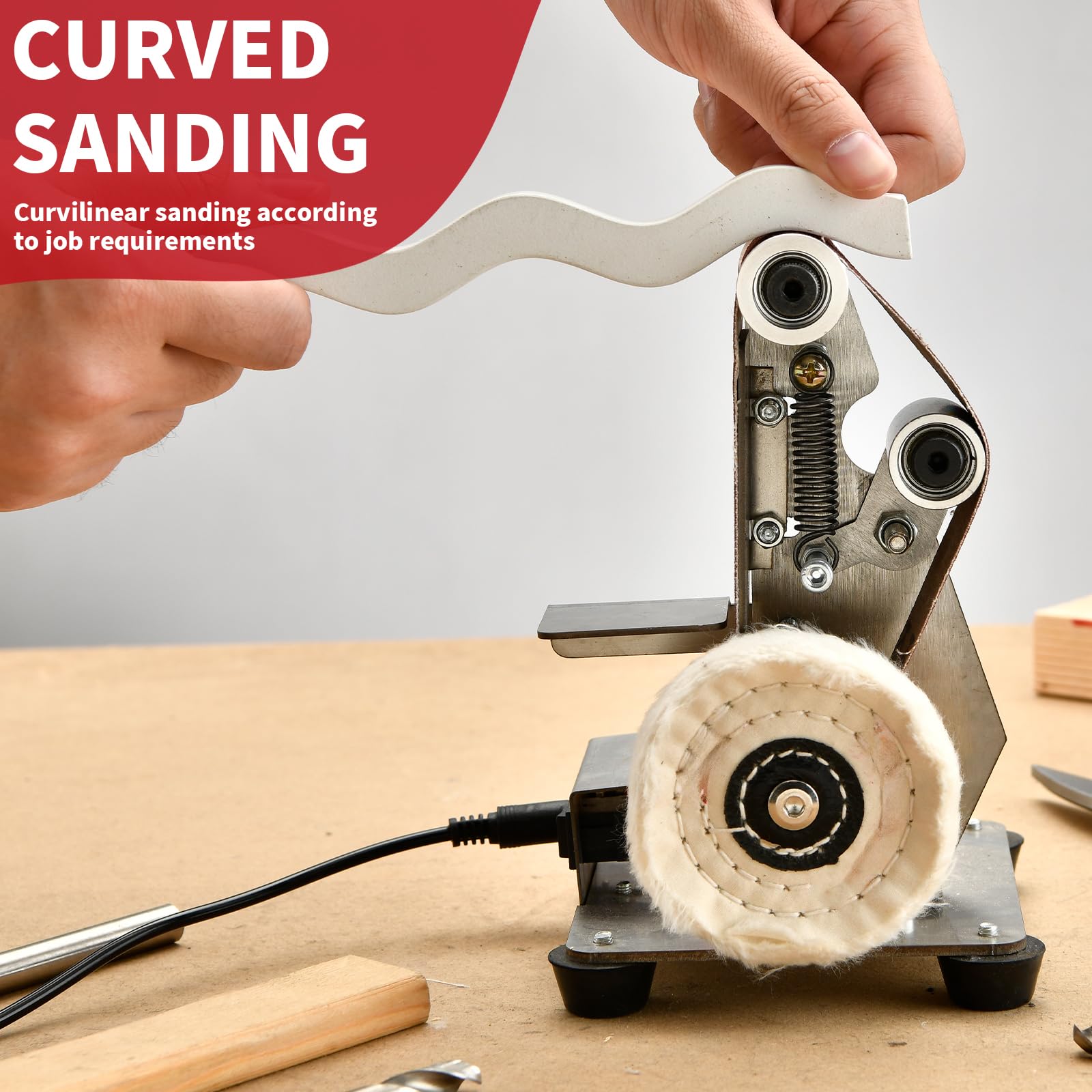 SI FANG 7-Speed Adjustable Electric Belt Sander - 13x1.2 Inch Mini Power Sanding Machine for Knife Sharpening, Wood & Metal Polishing - Perfect for DIY Crafts, Jewelry Making & Model Building - Home Workshop & Professional Bench Grinding Tool