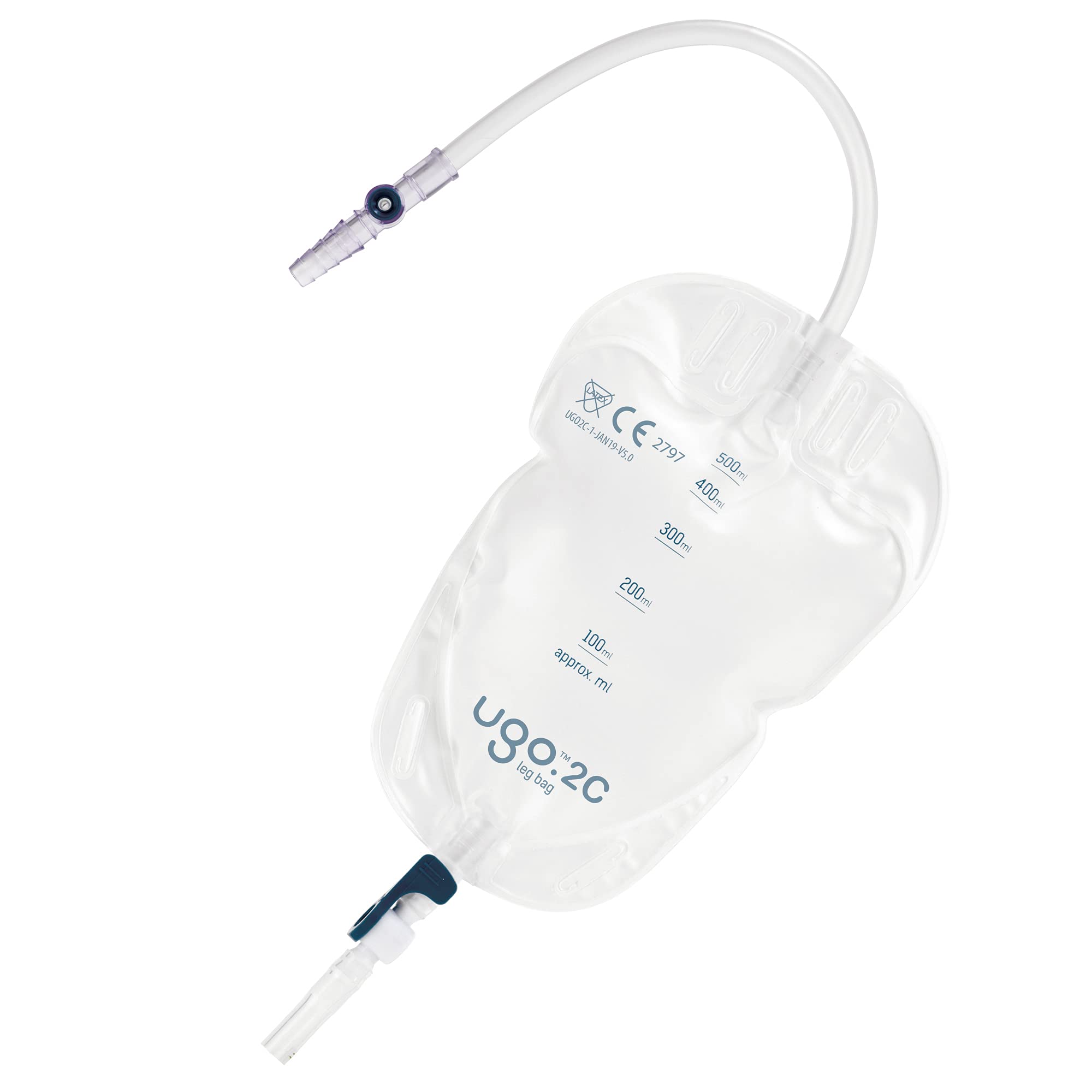 Ugo Leg Bags (10 Pack) - 500ml Urine Drainage Bags for Catheter with Long Tube & Lever Tap - Soft Fabric Backing & Ergonomic Leg-Shape Design - Ideal for Daily Use, Travel, and Post-Surgery Care (Ugo 2C Model)