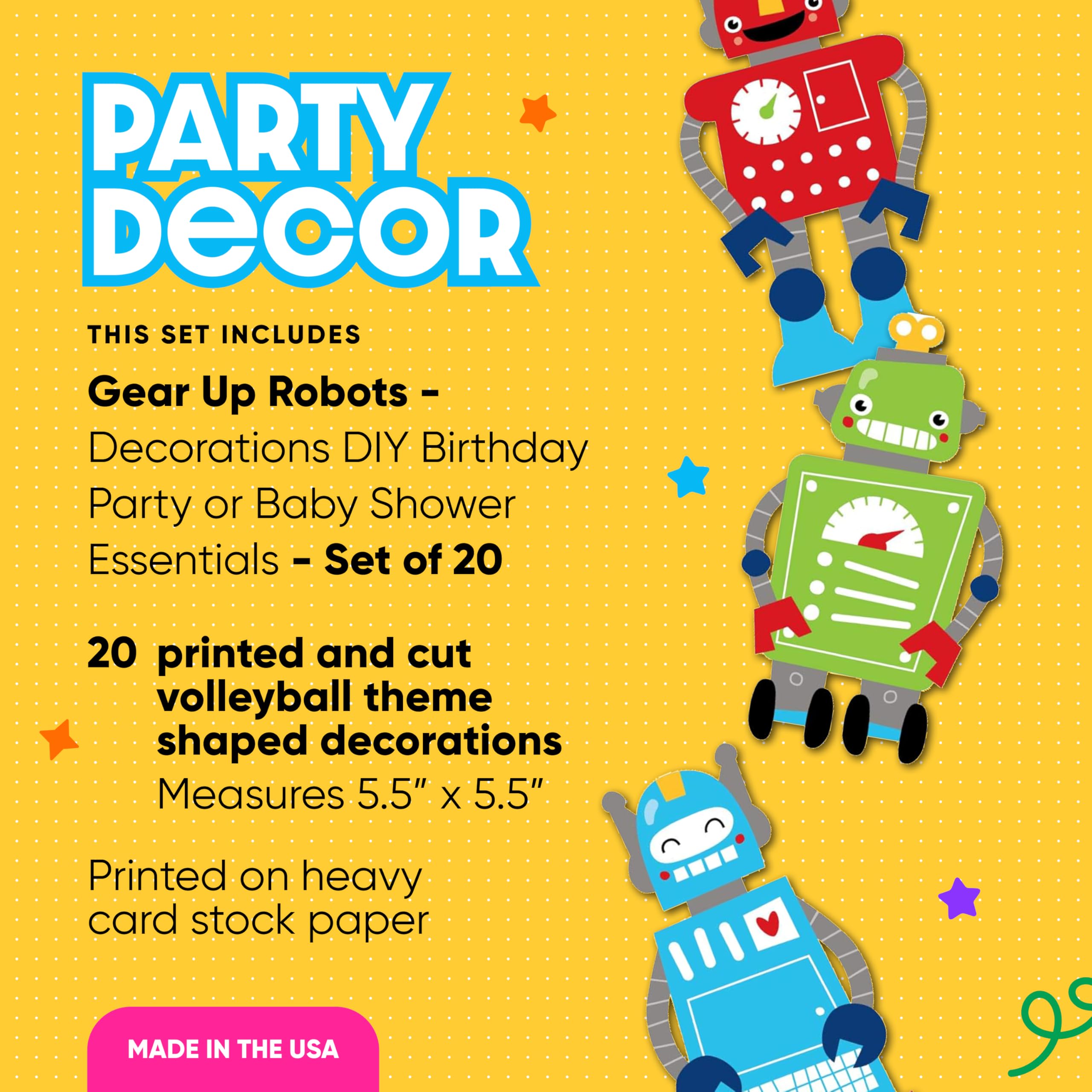 Big Dot of Happiness Gear Up Robots - DIY Party Decorations for Birthday, Baby Shower & Kids Room - Set of 20 Cutouts - Perfect for Wall Decor, Classroom Themes & Craft Projects